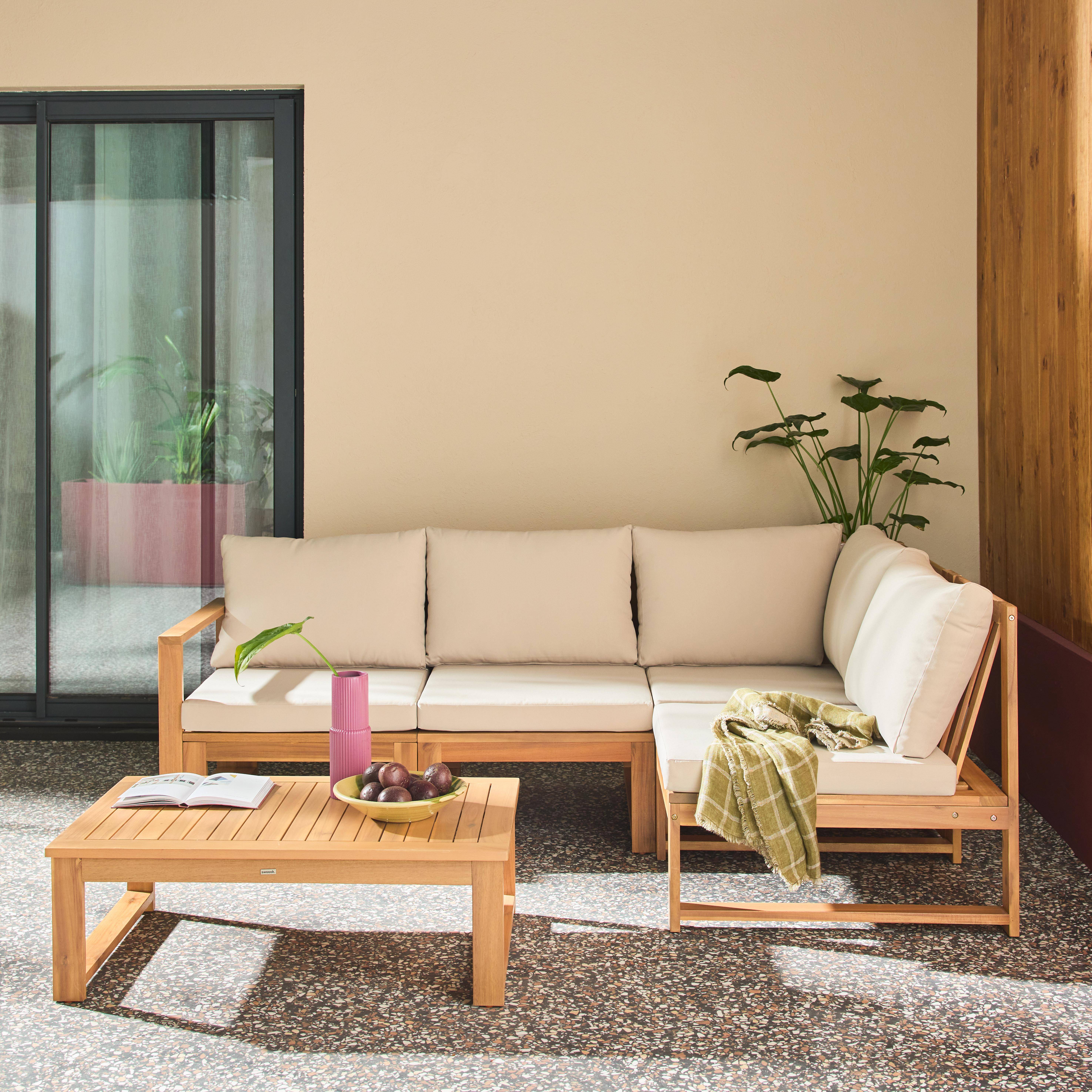 Salon de jardin modulable bois d'acacia et tissu beige 4 places - Tula,sweeek,Photo1