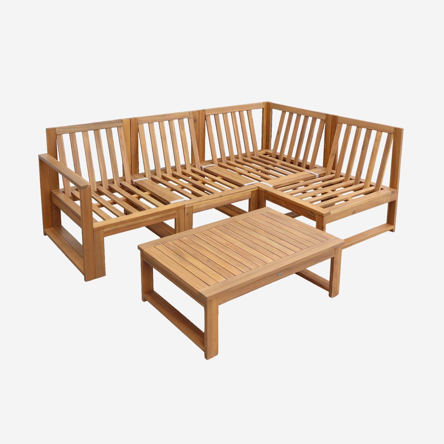 Salotto da giardino modulare in legno di acacia e tessuto beige, 4 posti Beige - 90x60x30 cm Photo3