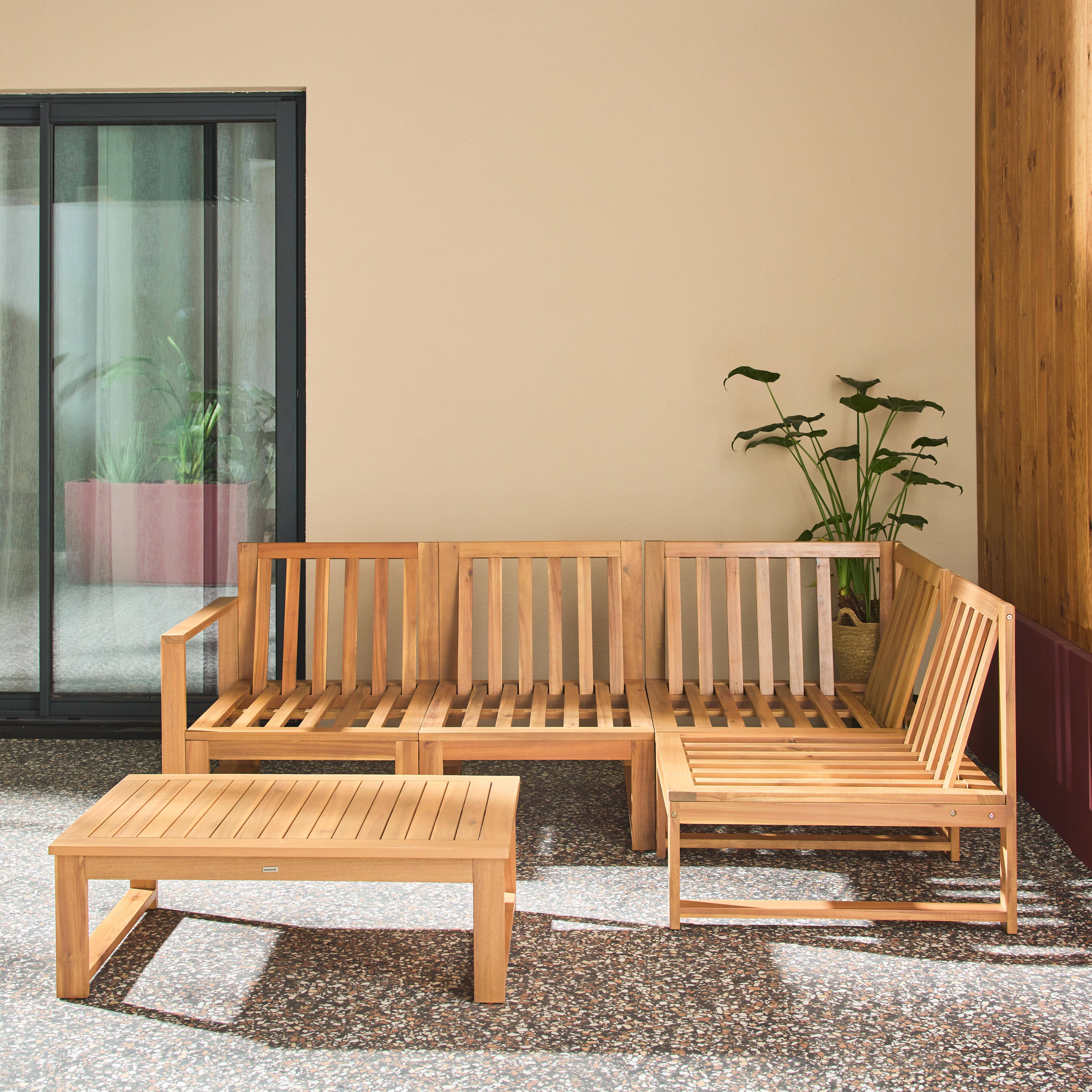 Salotto da giardino modulare in legno di acacia e tessuto beige, 4 posti Beige - 90x60x30 cm,sweeek,Photo4