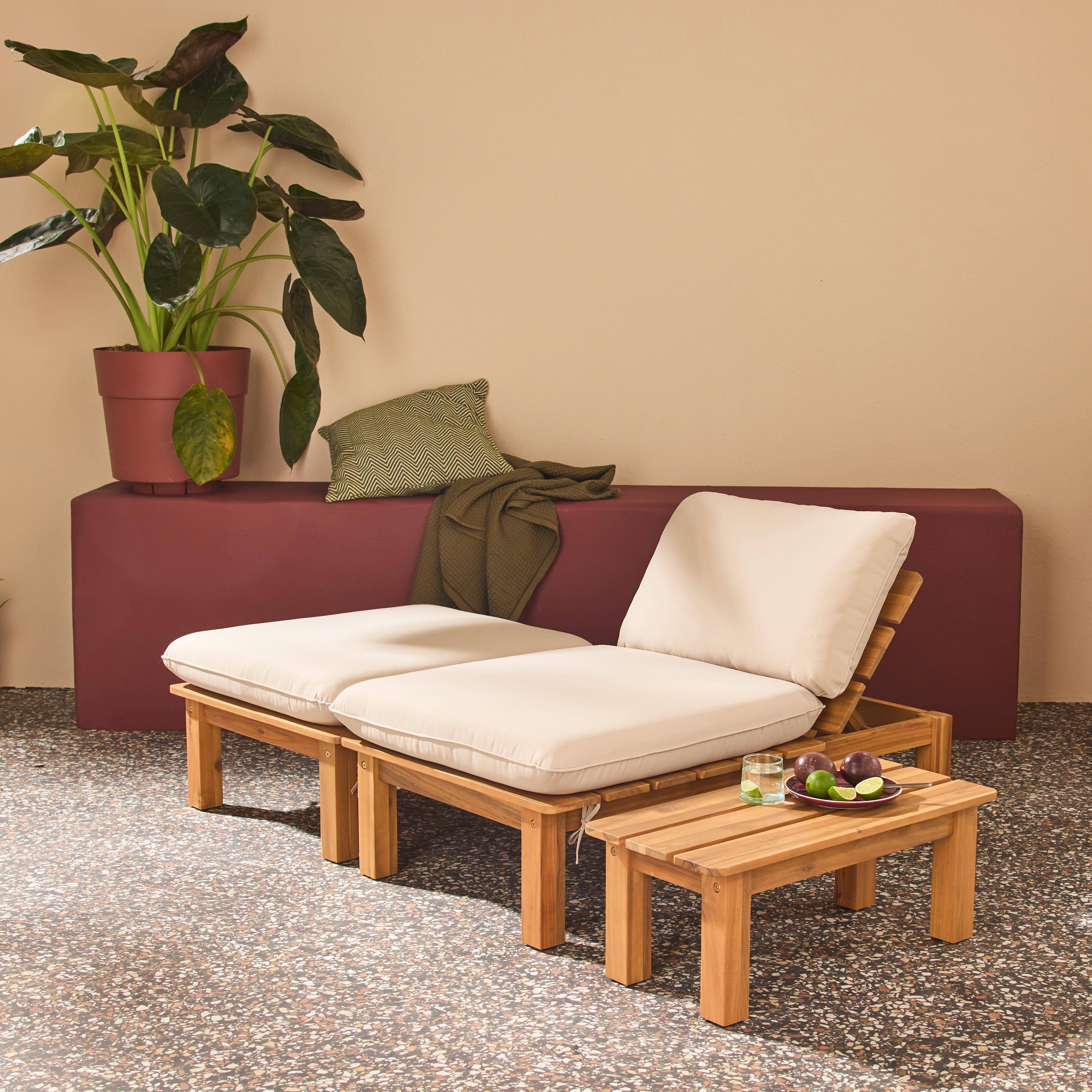 Modulaire verstelbare loungeset van acaciahout met tafeltje naturel - Mae Photo4
