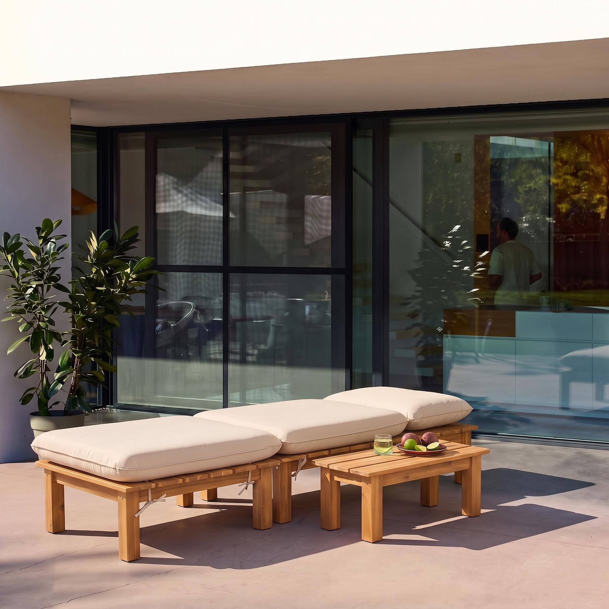Conjunto tumbona modular de madera de acacia con múltiples posiciones y mesa, Mae, Natural, 65x70x27 cm,sweeek,Photo2