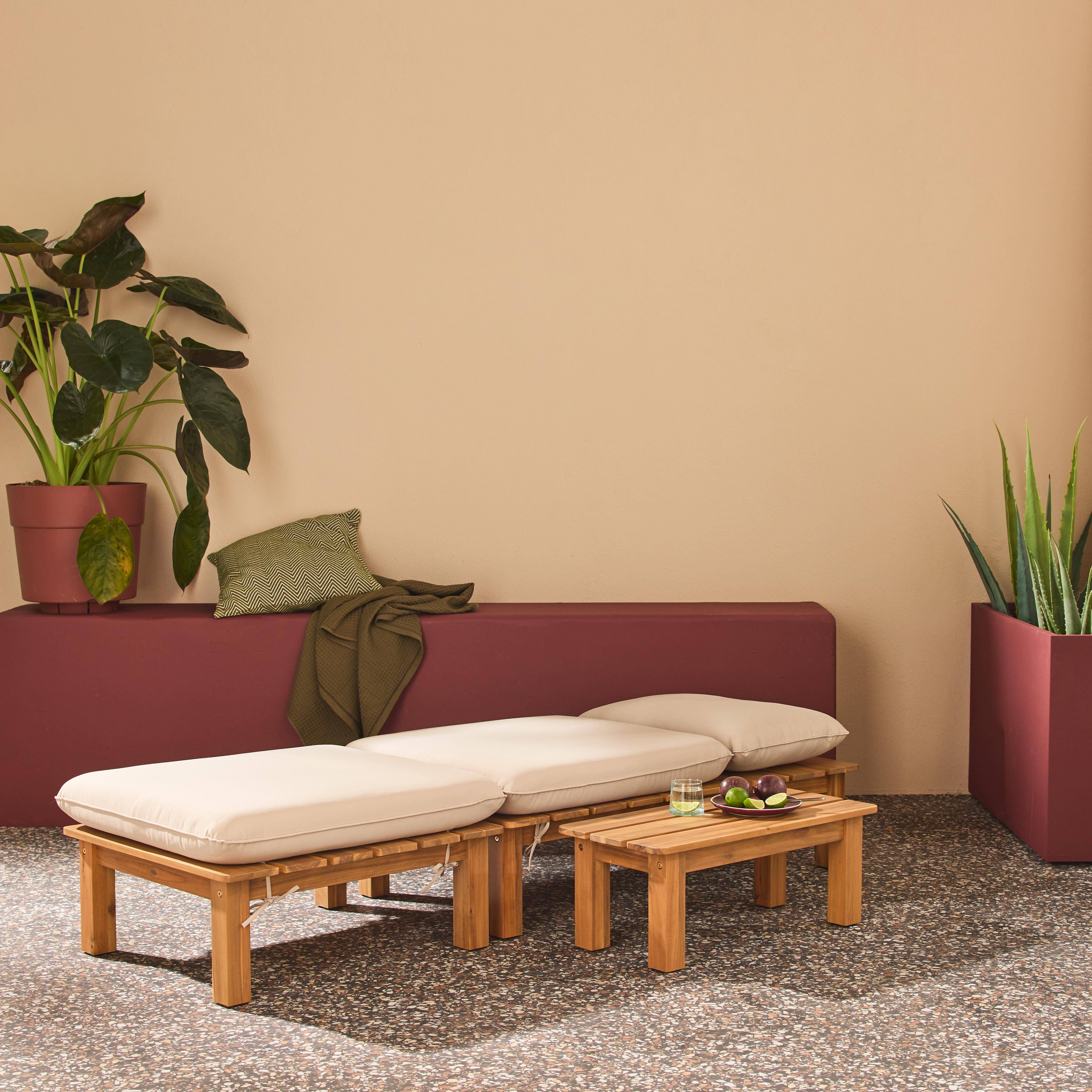 Modulaire verstelbare loungeset van acaciahout met tafeltje naturel - Mae Photo2