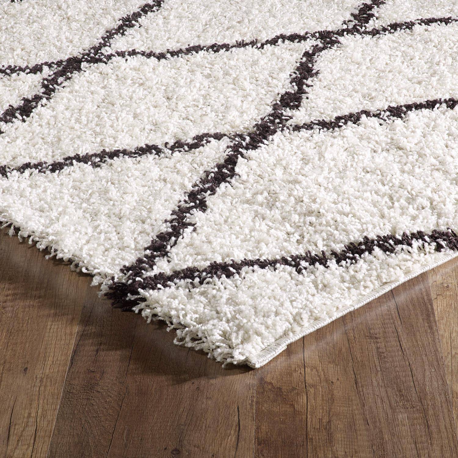 Alfombra interior shaggy, estilo bereber, blanca y negra, Robby, 290x200x3 cm Photo2