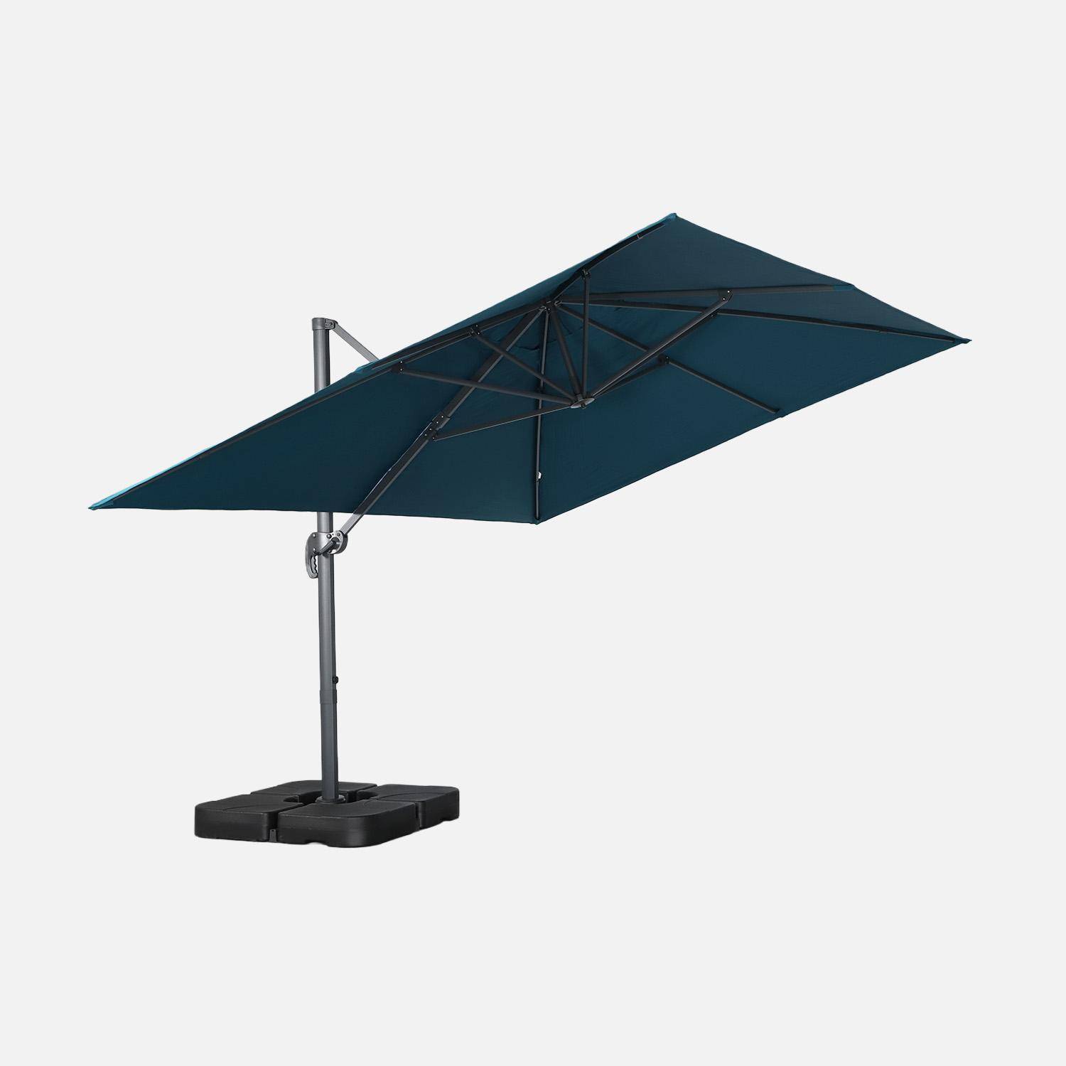 Rectangular cantilever parasol 3x4m + 50x50cm ballast slabs duck blue 380x259x286 cm - Wimereux + Slabs,sweeek,Photo2