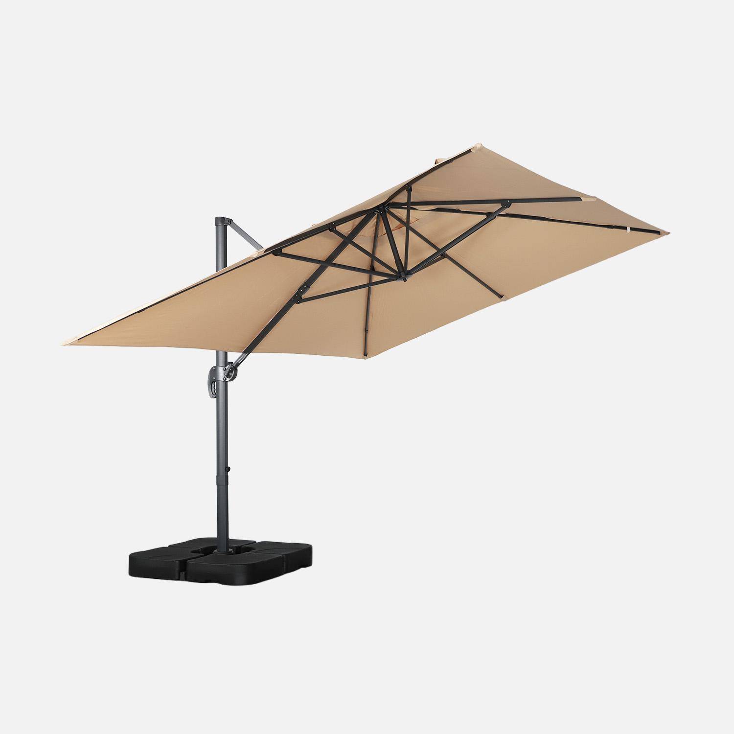 Rectangular cantilever parasol 3x4m + 50x50cm ballast slabs beige 380x259x286 cm - Wimereux + Slabs,sweeek,Photo2