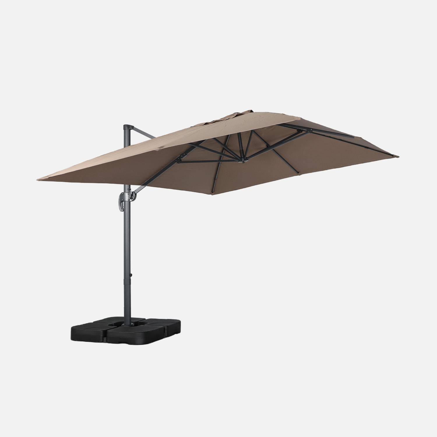 Rectangular cantilever parasol 3x4m + 50x50cm ballast slabs beige-brown 380x259x286 cm - Wimereux + Slabs,sweeek,Photo2