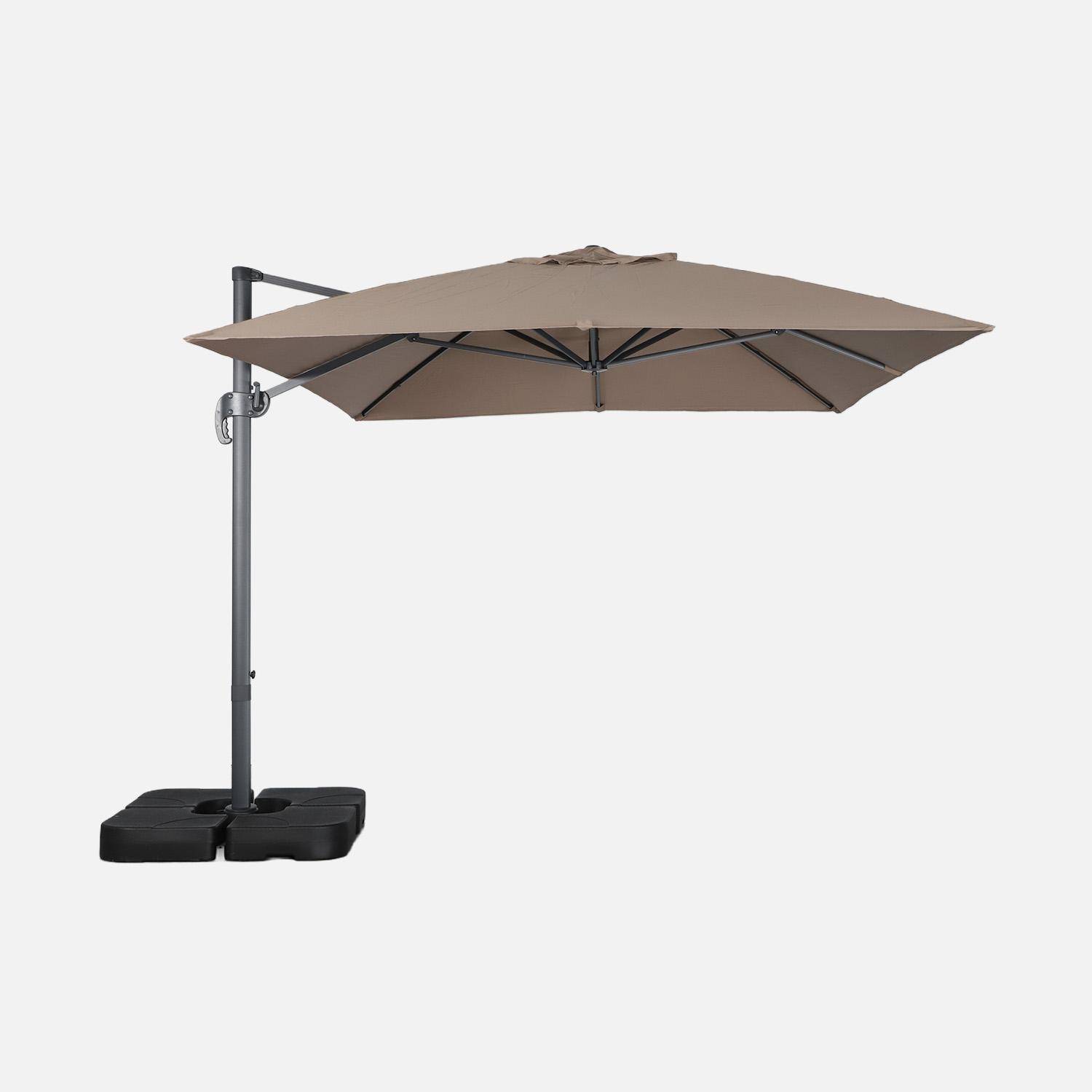 Parasol déporté rectangulaire 3x4m + dalles à lester 50x50cm taupe - Wimereux + Fixeo Photo2