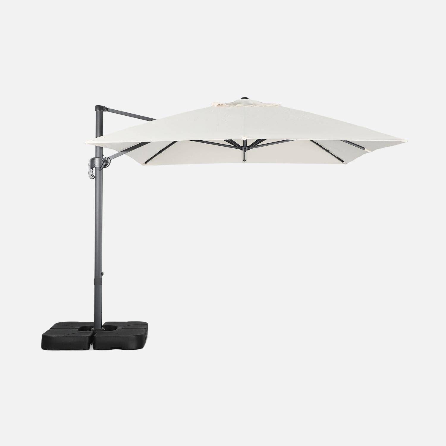 Parasol déporté rectangulaire 3x4m + dalles à lester 50x50cm écru - Wimereux + Fixeo Photo2