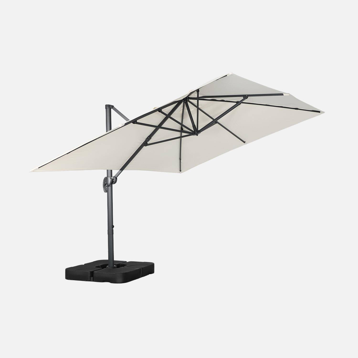 Rectangular cantilever parasol 3x4m + 50x50cm ballast slabs off-white 380x259x286 cm - Wimereux + Slabs,sweeek,Photo2
