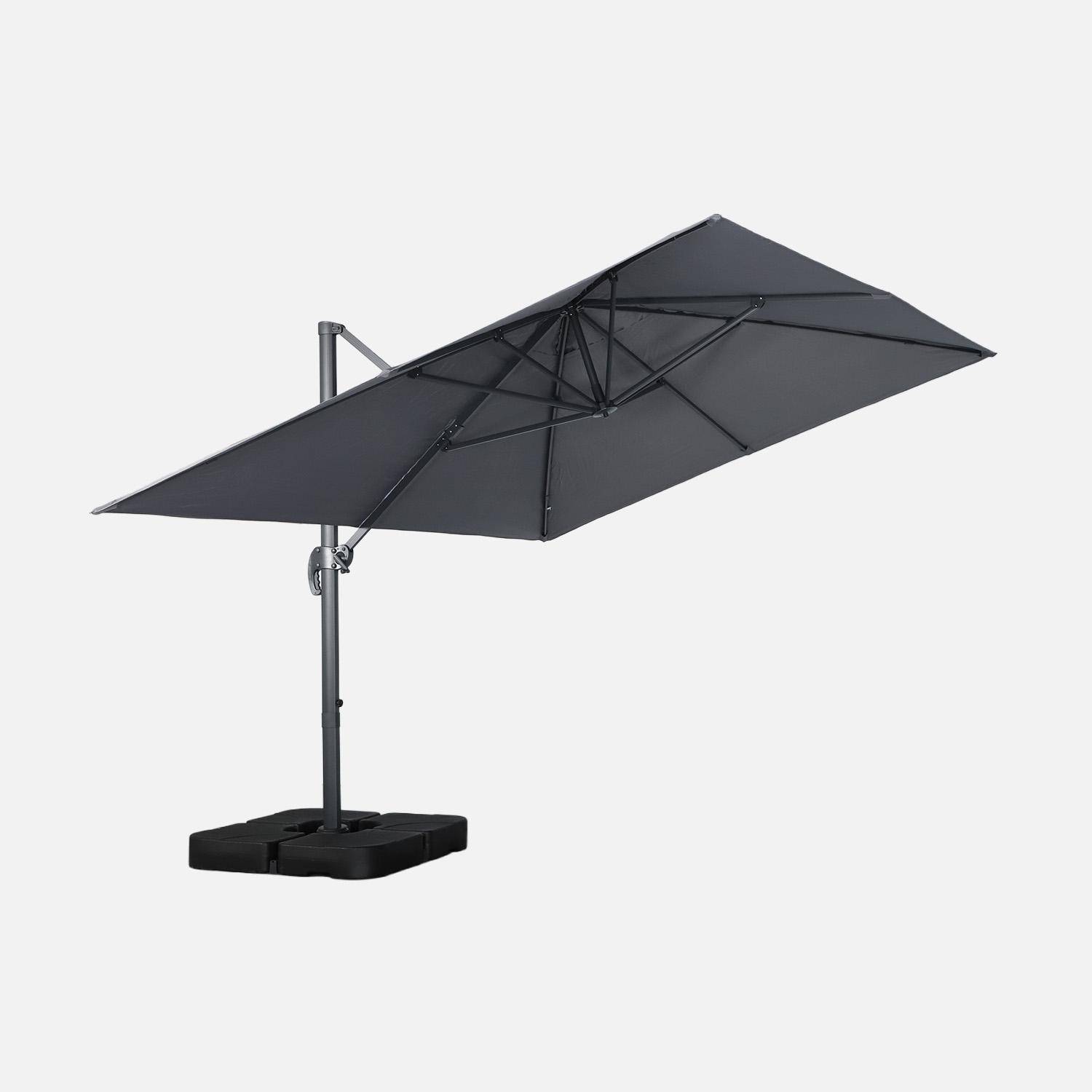 Rectangular cantilever parasol 3x4m + 50x50cm ballast slabs grey 380x259x286 cm - Wimereux + Slabs,sweeek,Photo2