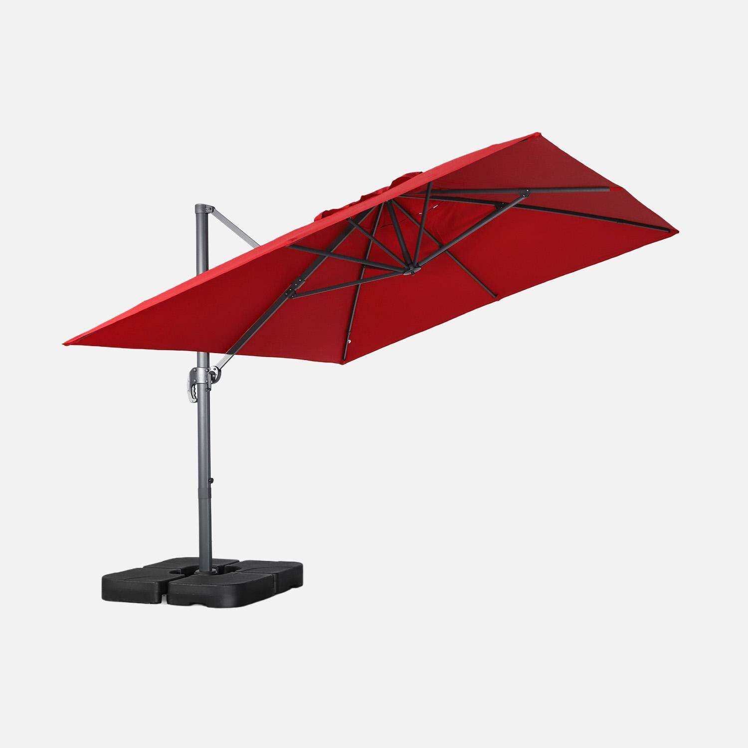 Rectangular cantilever parasol 3x4m + 50x50cm ballast slabs red 380x259x286 cm - Wimereux + Slabs,sweeek,Photo2