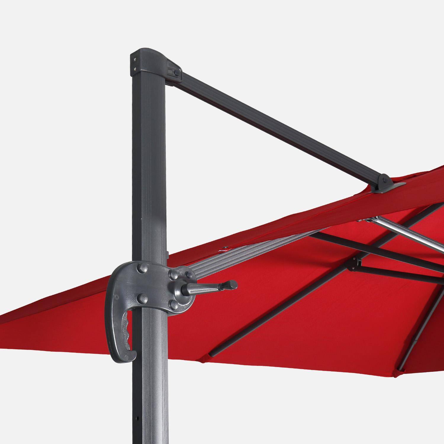 Rectangular cantilever parasol 3x4m + 50x50cm ballast slabs red 380x259x286 cm - Wimereux + Slabs,sweeek,Photo5