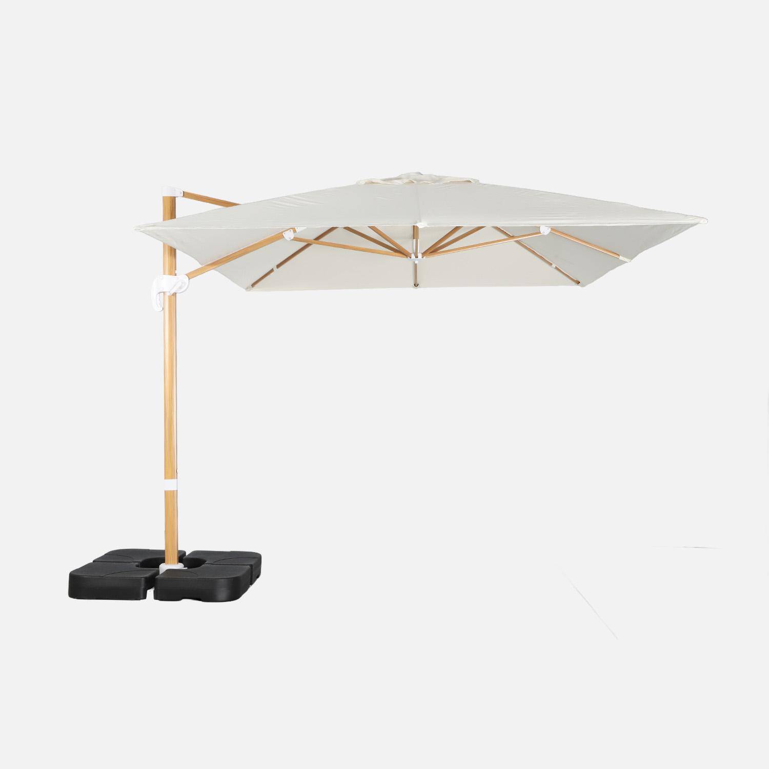 Parasol déporté rectangulaire 3x4m effet bois + dalles à lester 50x50cm écru - Wimereux + Fixeo,sweeek,Photo2