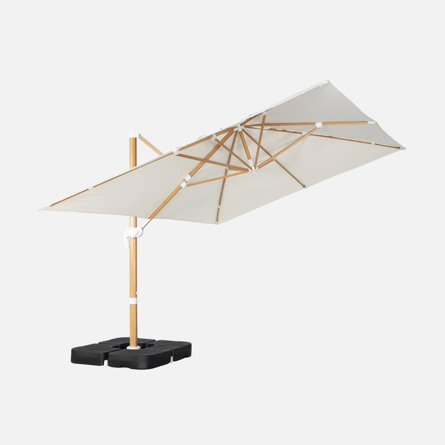 Rectangular cantilever parasol 3x4m, wood-effect mast + 50x50cm ballast slabs off-white 380x259x286 cm - Wimereux + Slabs,sweeek,Photo2