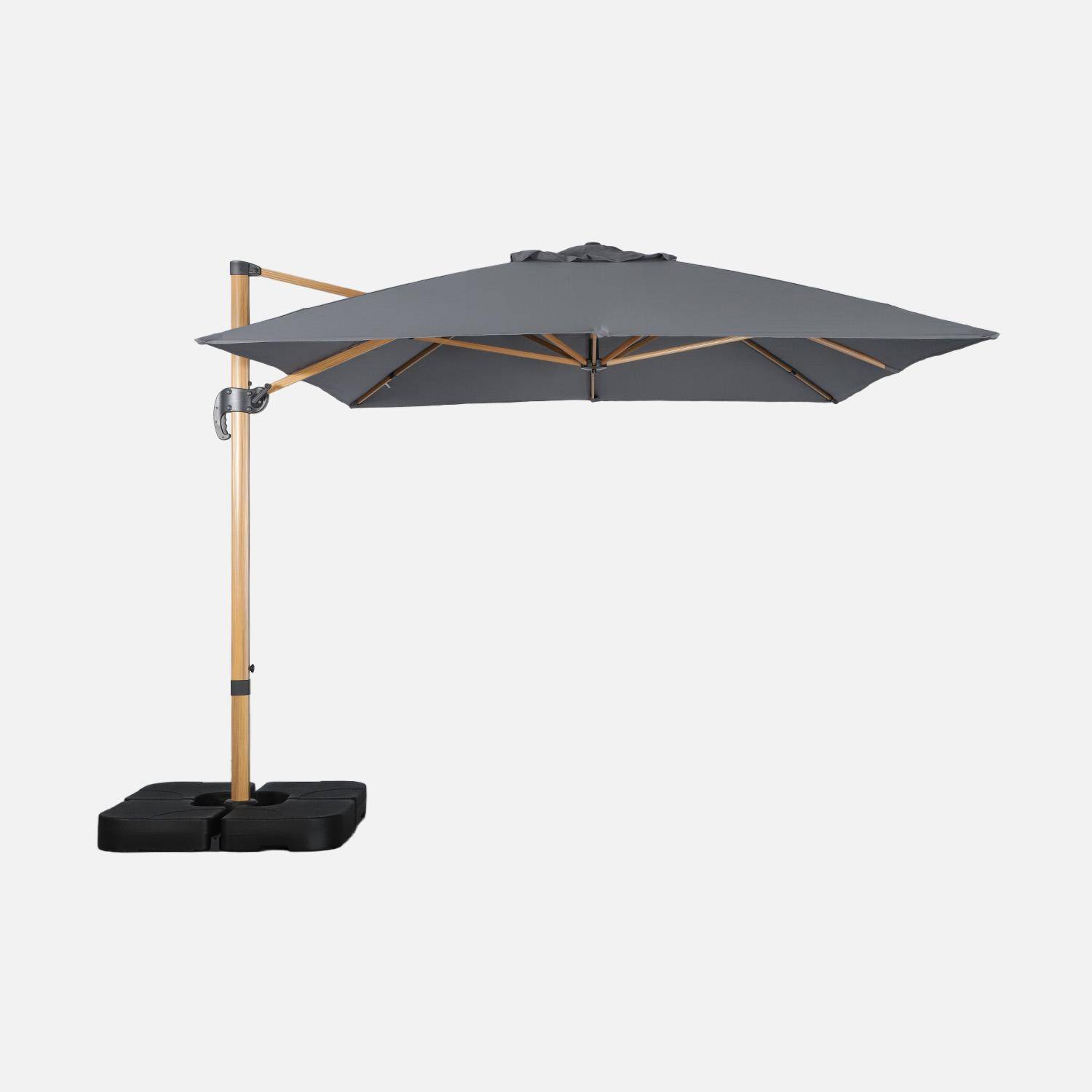 Parasol déporté rectangulaire 3x4m effet bois + dalles à lester 50x50cm gris - Wimereux + Fixeo Photo2