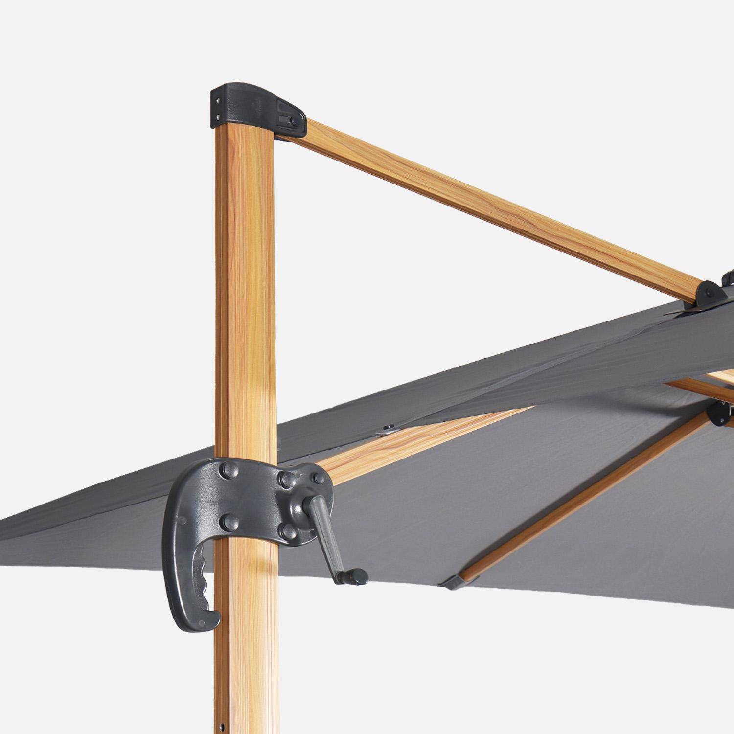 Rectangular cantilever parasol 3x4m, wood-effect mast + 50x50cm ballast slabs grey 380x259x286 cm - Wimereux + Slabs,sweeek,Photo5