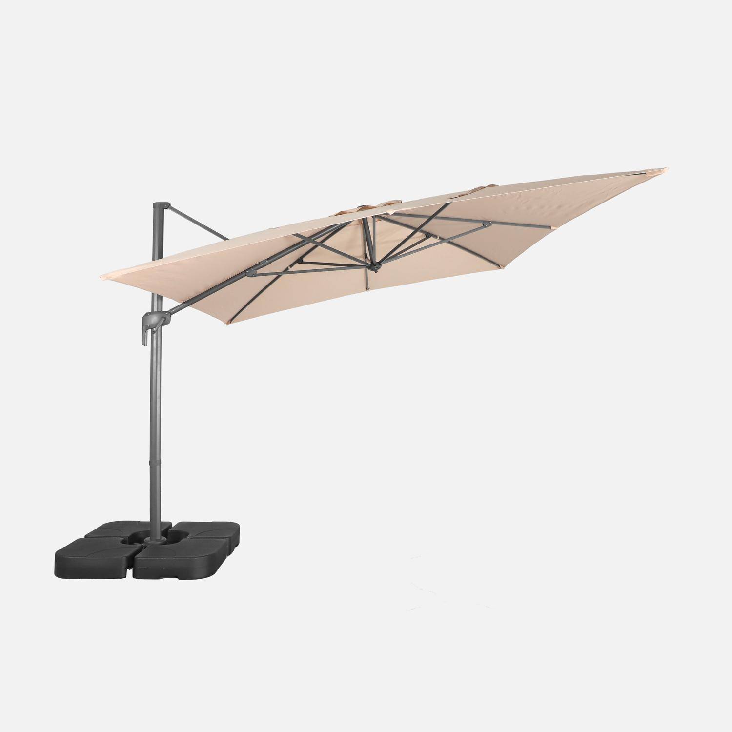 Ombrellone rettangolare eccentrico, 3x4m + base 50x50cm Beige - 284x376x255 cm,sweeek,Photo4