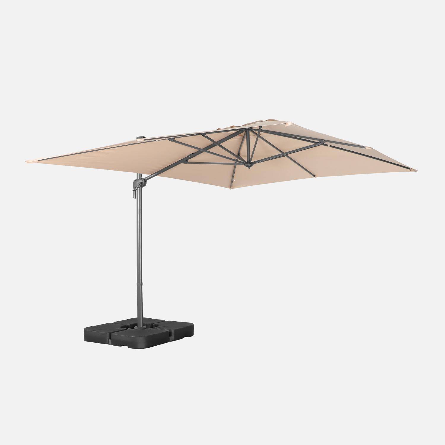 Ombrellone rettangolare eccentrico, 3x4m + base 50x50cm Beige - 284x376x255 cm,sweeek,Photo2