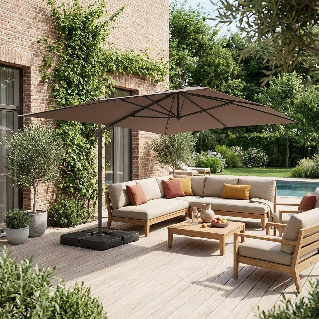 Rectangular cantilever parasol 3x4m +  weight slabs 50x50cm beige-brown - Antibes Photo1