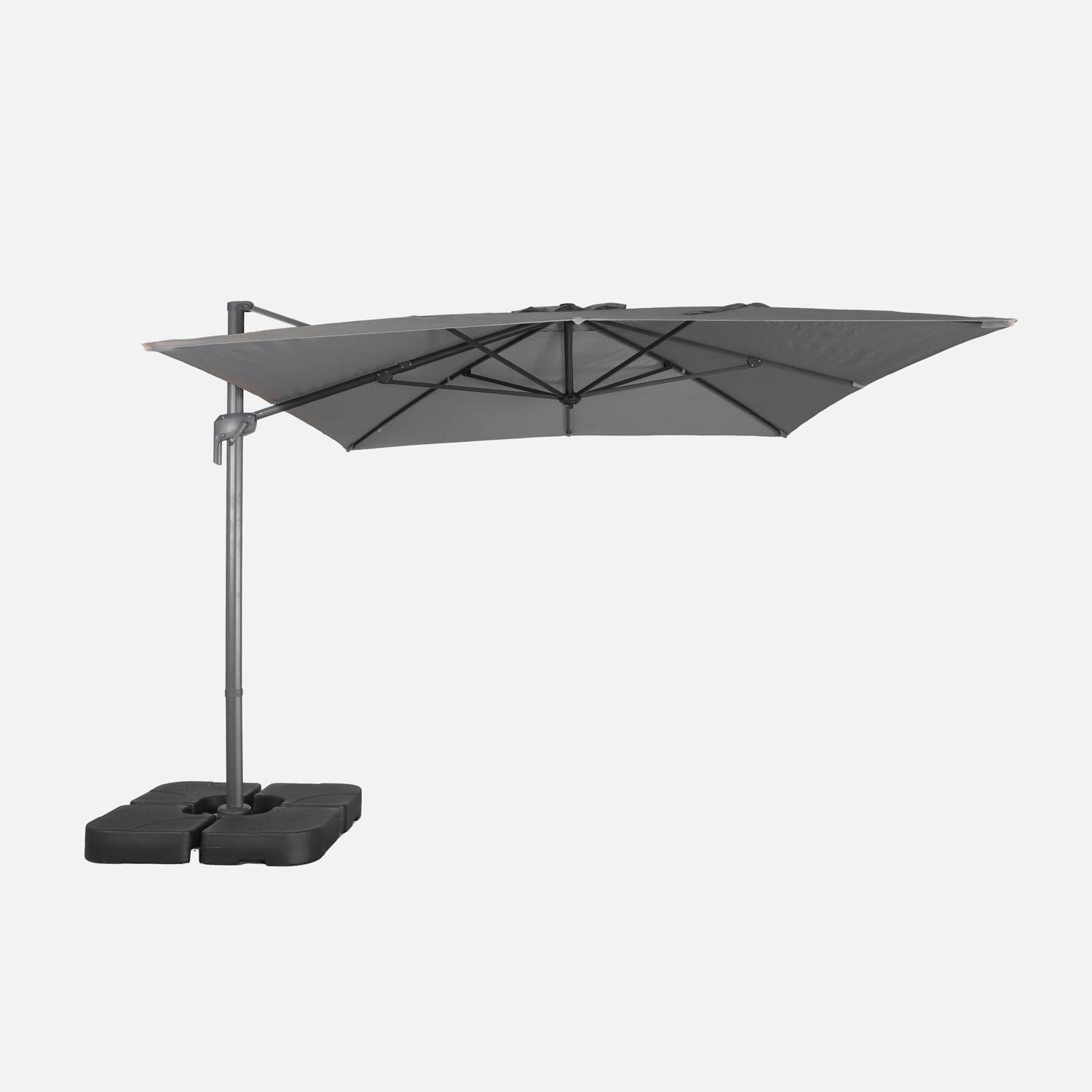 Ombrellone decentrato rettangolare 3x4m + piastre di zavorra 50x50cm Grigio - 284x376x255 cm,sweeek,Photo2