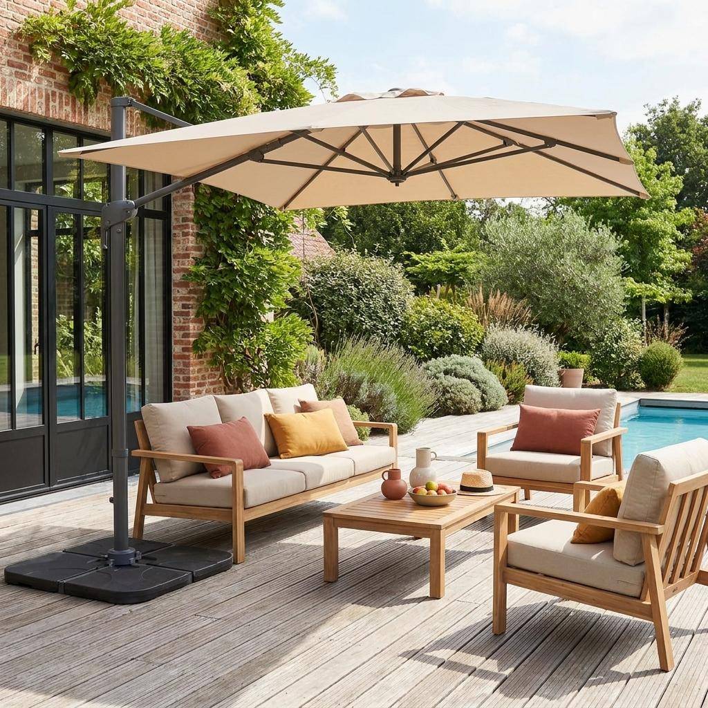 Parasol rectangular 2x3m + 4 losas de 50cm Beige - 298x198x240 cm Photo1