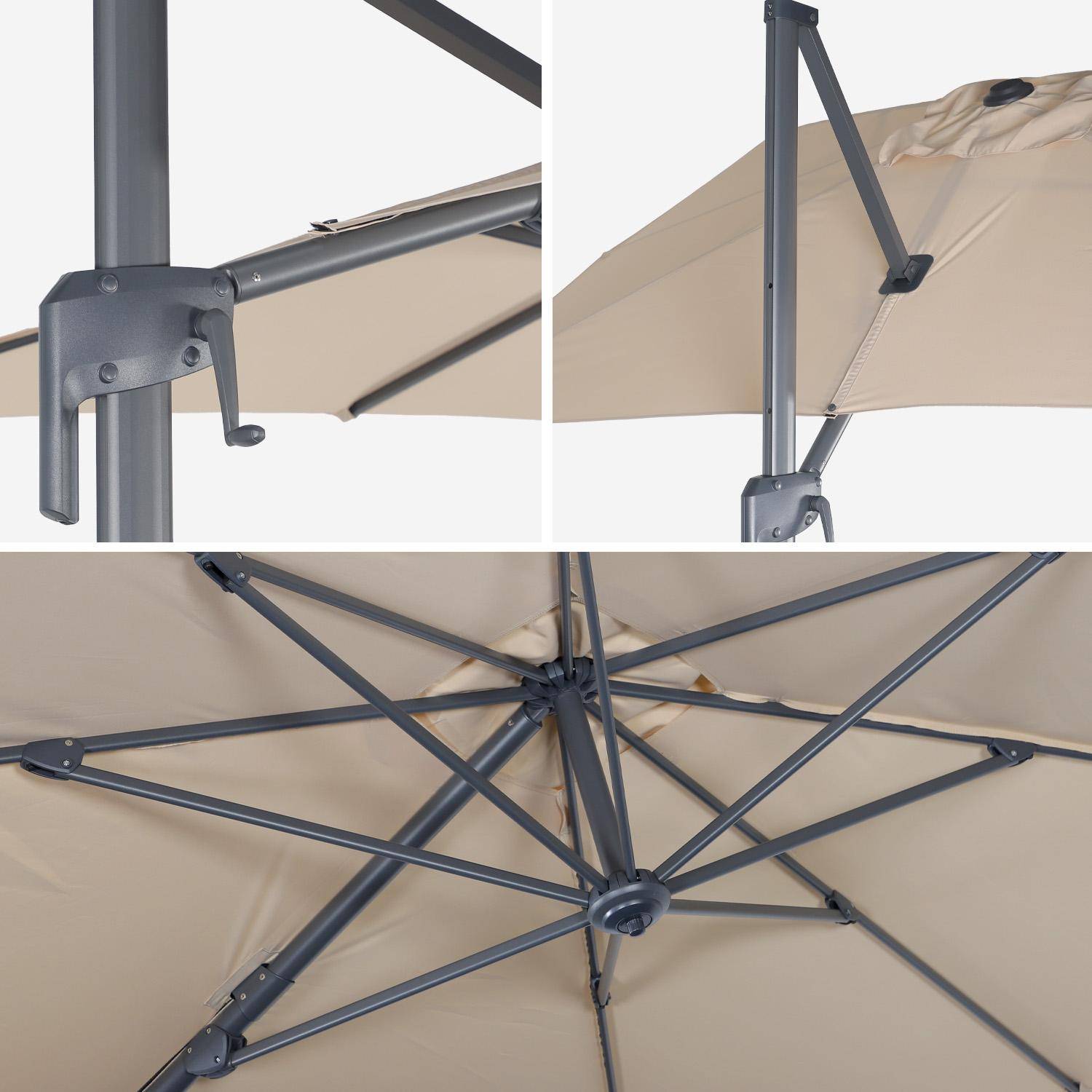 Ombrellone decentrato rettangolare 3x4m + 4 piastre di zavorra 50x50cm, Antibes, Beige, 298x198x240 cm Photo5