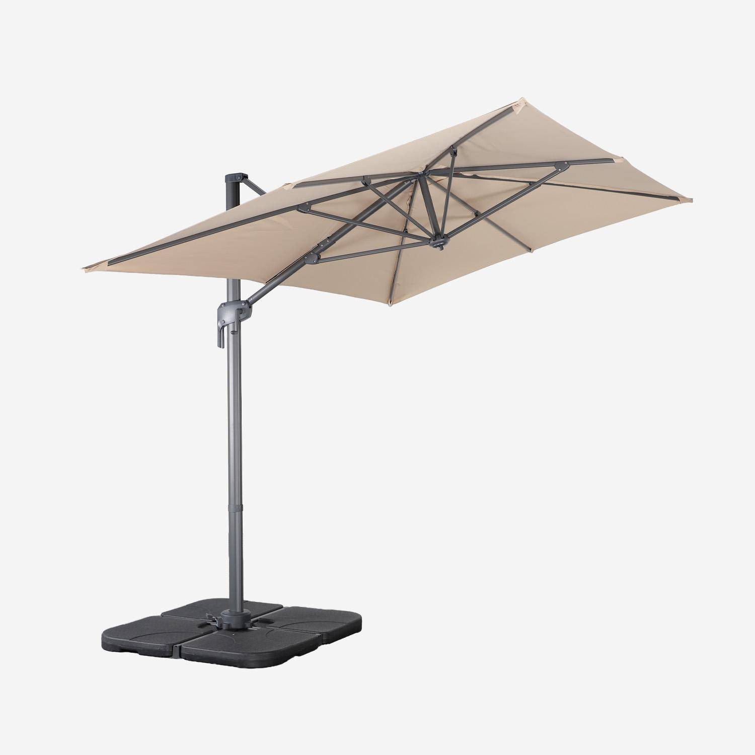 Ombrellone decentrato rettangolare 3x4m + 4 piastre di zavorra 50x50cm, Antibes, Beige, 298x198x240 cm Photo3