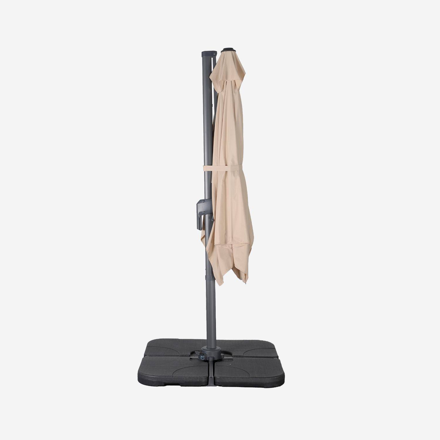 Ombrellone decentrato rettangolare 3x4m + 4 piastre di zavorra 50x50cm, Antibes, Beige, 298x198x240 cm Photo4