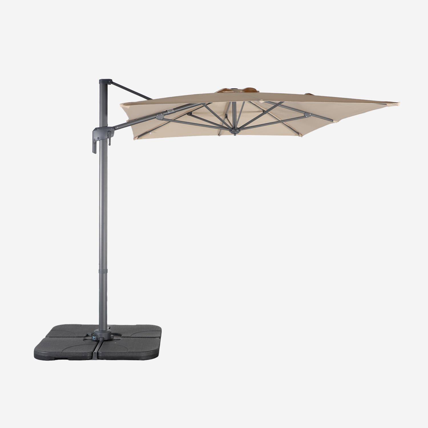 Ombrellone decentrato rettangolare 3x4m + 4 piastre di zavorra 50x50cm, Antibes, Beige, 298x198x240 cm Photo2