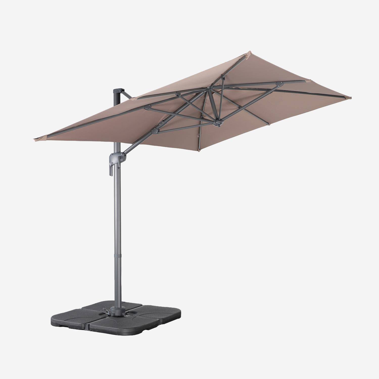 Parasol rectangular 2x3m + 4 losas de lastre 50x50cm, Antibes, Pardo, 298x198x240 cm,sweeek,Photo3