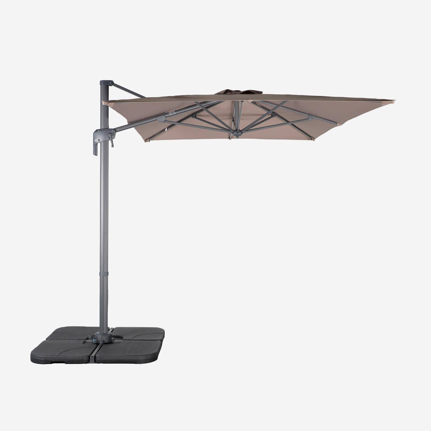 Parasol rectangular 2x3m + 4 losas de lastre 50x50cm, Antibes, Pardo, 298x198x240 cm,sweeek,Photo2