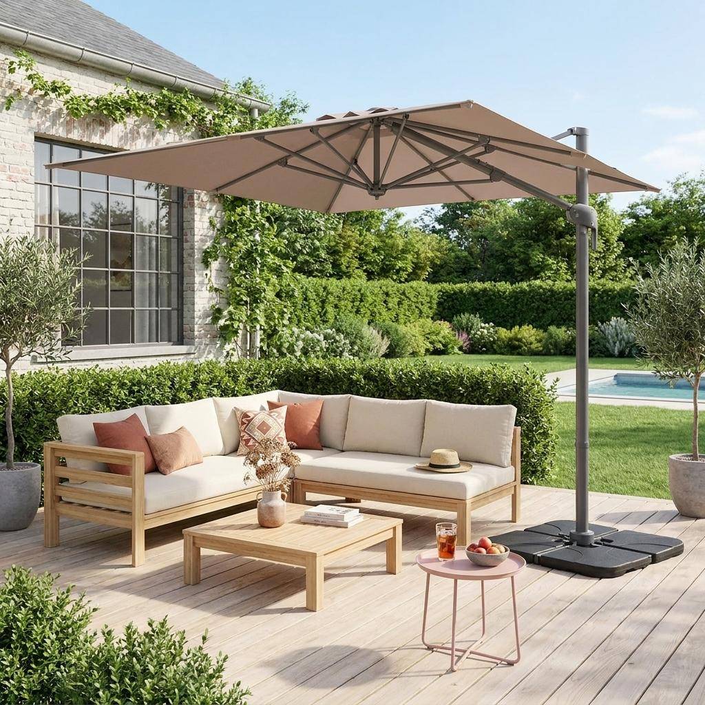 Parasol rectangular 2x3m + 4 losas de 50cm Pardo - 298x198x240 cm Photo1