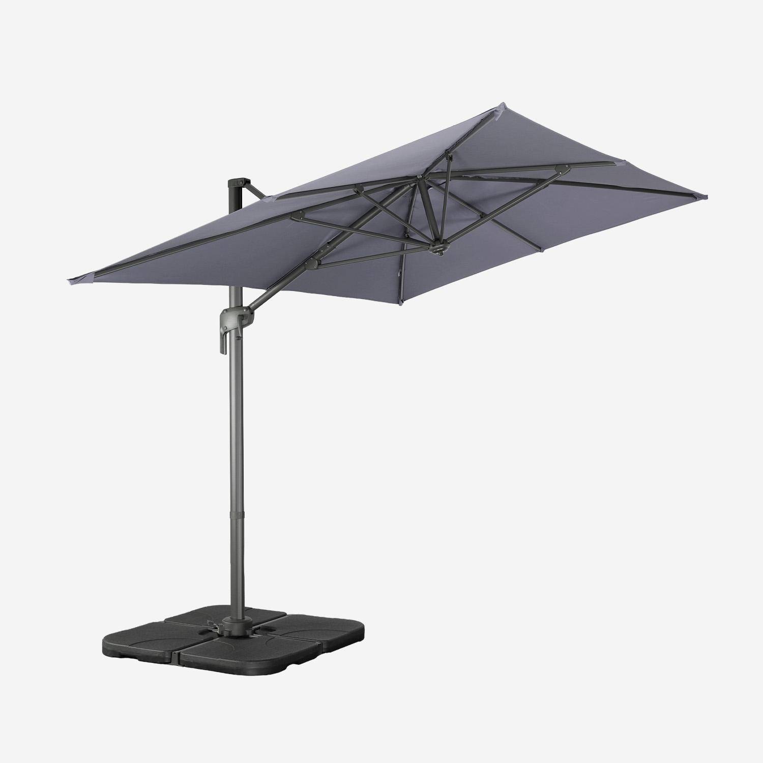 Rectangular cantilever parasol 2x3m + 4 ballast slabs 50x50cm, grey, 298x198x240 cm - Antibes,sweeek,Photo4