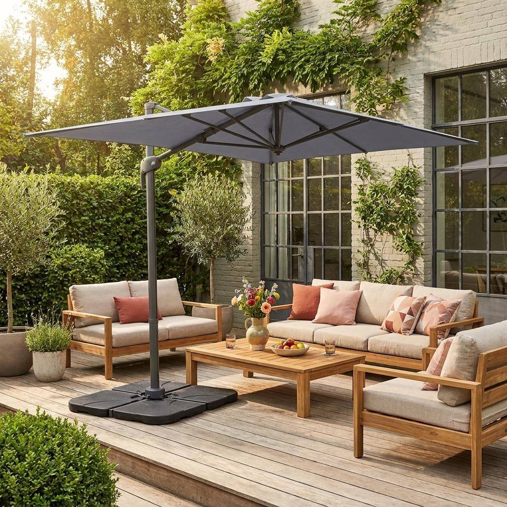 Rectangular cantilever parasol 2x3m + 4 ballast slabs 50x50cm, grey, 298x198x240 cm - Antibes Photo1