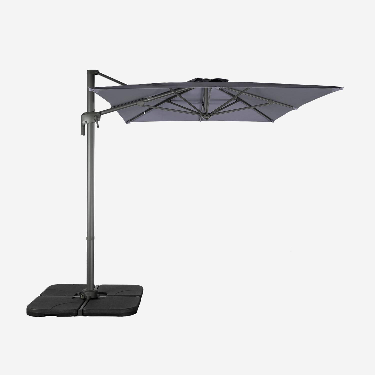Parasol rectangular 2x3m + 4 losas de lastre 50x50cm, Antibes, Gris, 298x198x240 cm Photo2