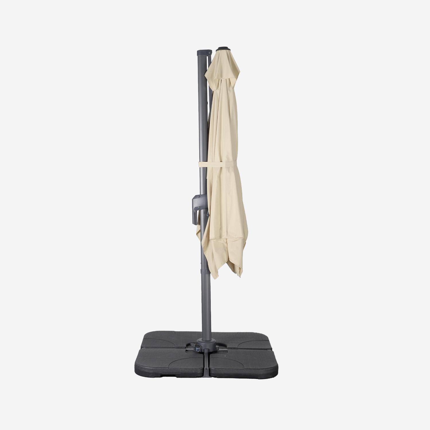 Ombrellone decentrato rettangolare 3x4m + 4 piastre di zavorra 50x50cm, Antibes, Verde kaki, 298x198x240 cm,sweeek,Photo4