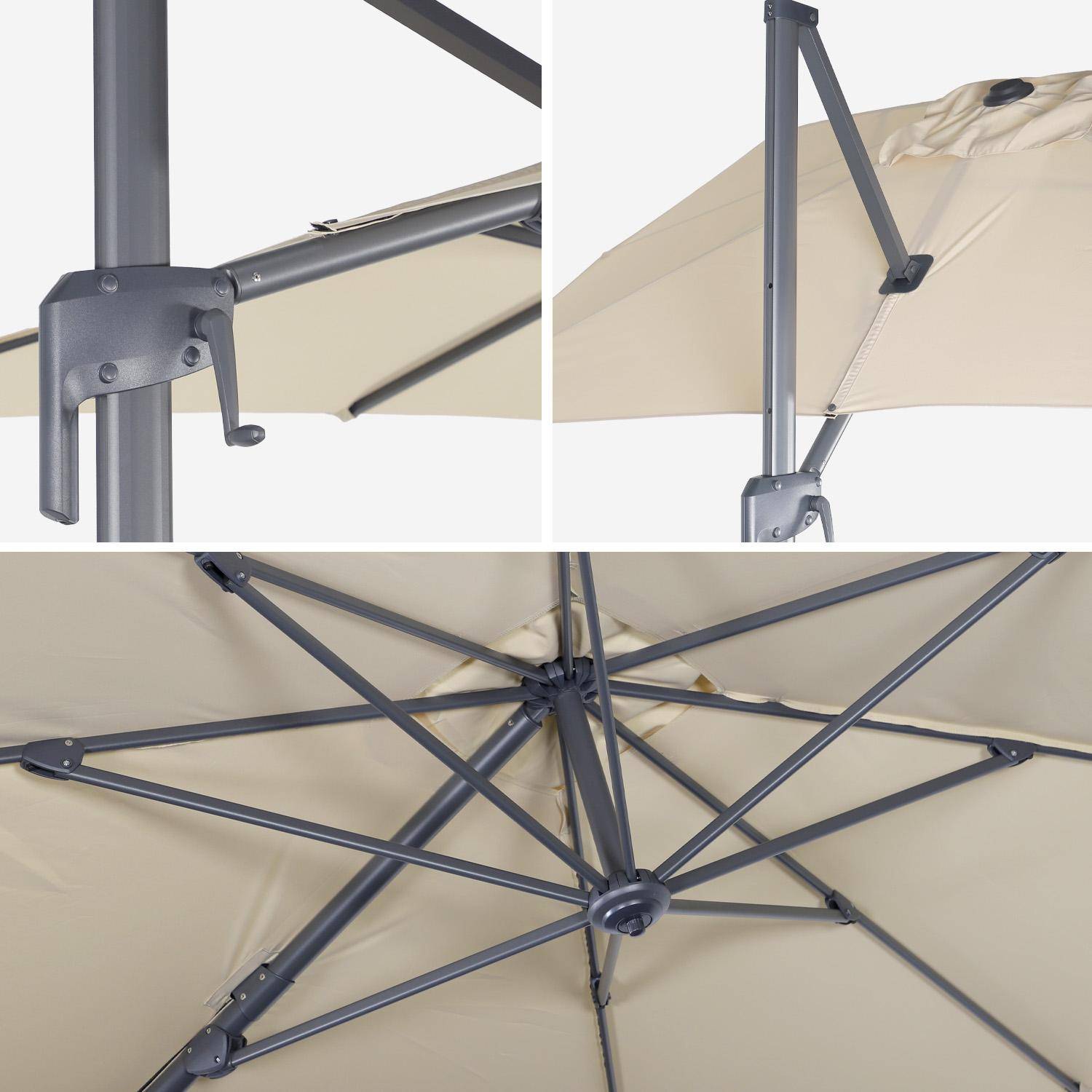 Ombrellone decentrato rettangolare 3x4m + 4 piastre di zavorra 50x50cm, Antibes, Verde kaki, 298x198x240 cm Photo5