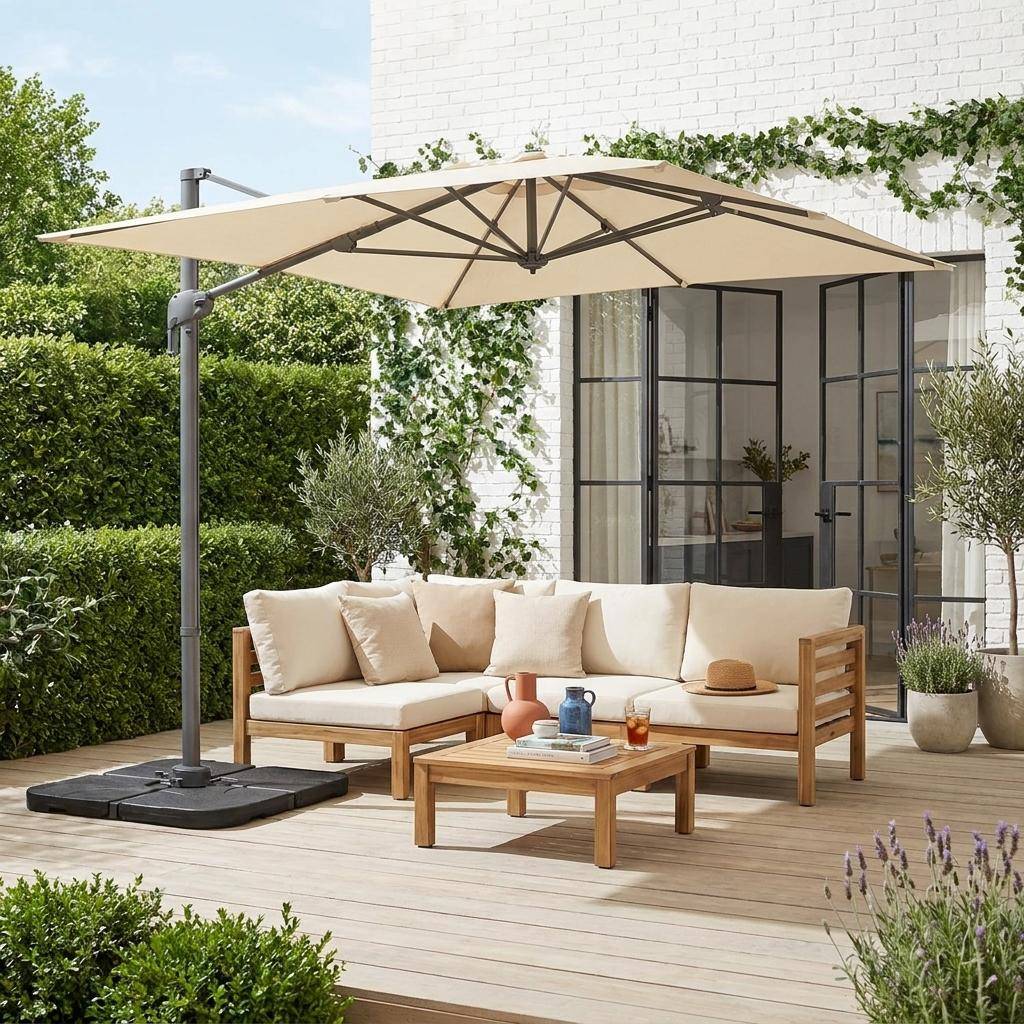 Parasol rectangular 2x3m + 4 losas de 50cm Verde kaki - 298x198x240 cm,sweeek,Photo1