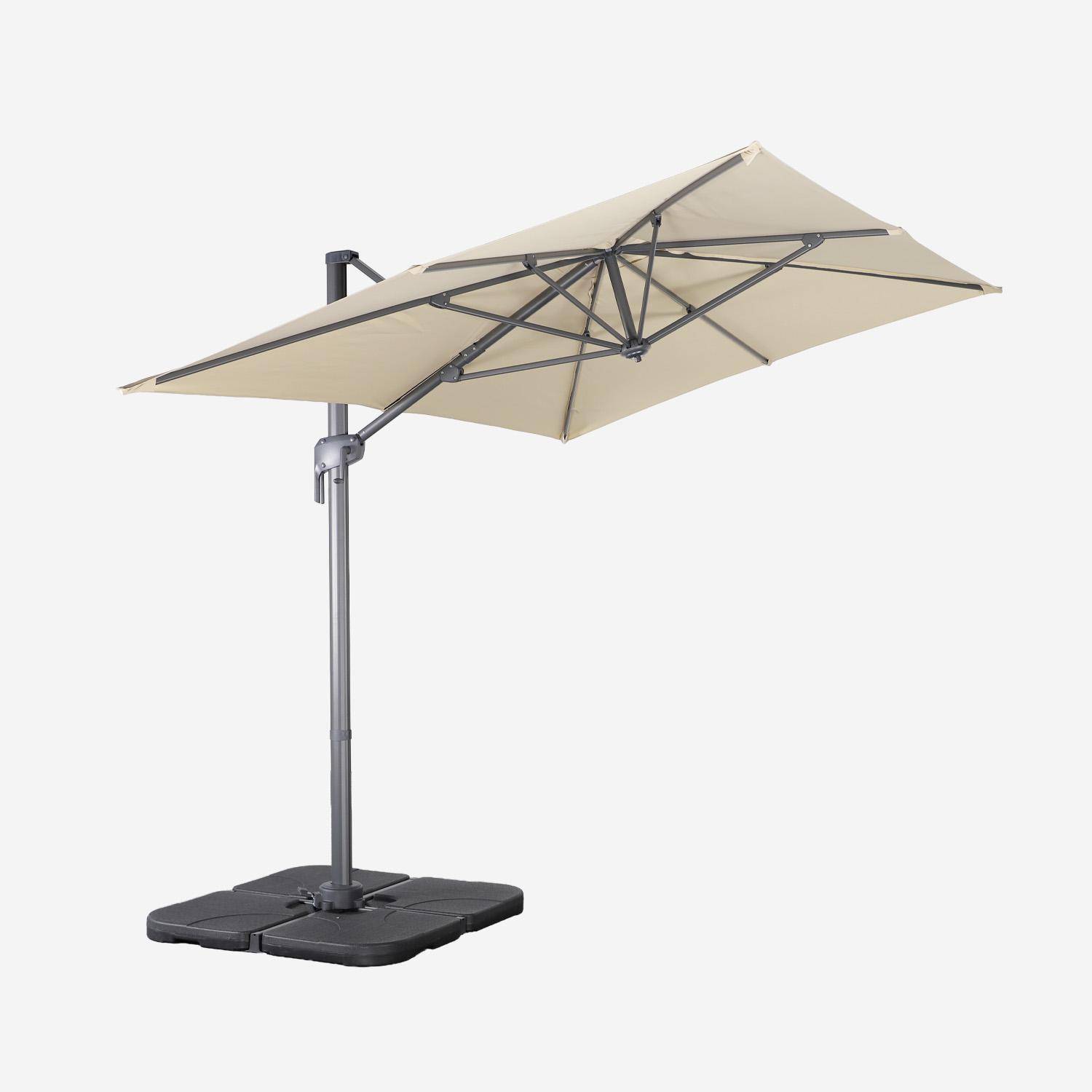 Ombrellone decentrato rettangolare 3x4m + 4 piastre di zavorra 50x50cm, Antibes, Verde kaki, 298x198x240 cm,sweeek,Photo3