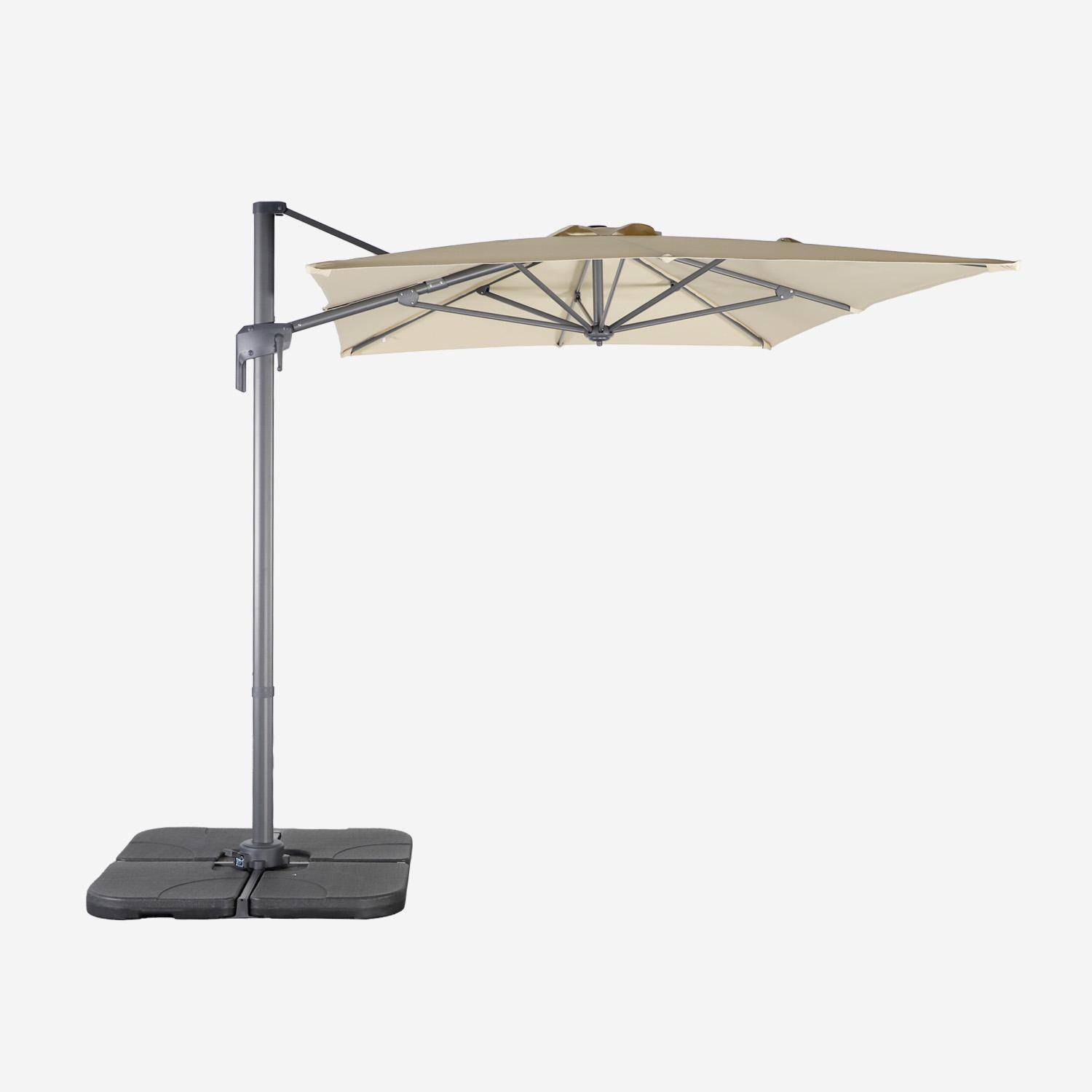 Ombrellone decentrato rettangolare 3x4m + 4 piastre di zavorra 50x50cm, Antibes, Verde kaki, 298x198x240 cm Photo2