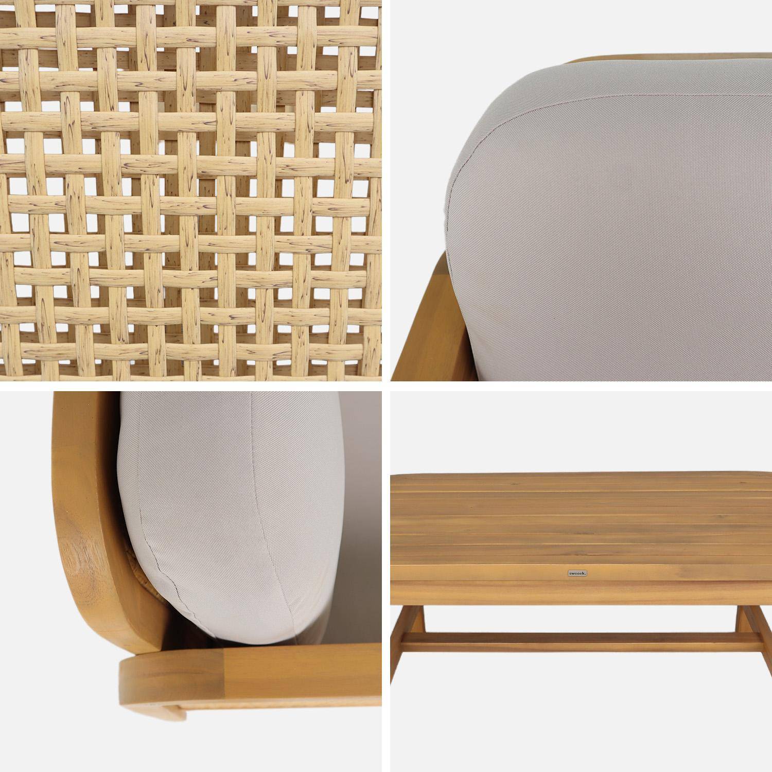 Salotto da giardino in legno di acacia e canna intrecciata, 4 posti Marrone naturale - 132x71x76 cm Photo3