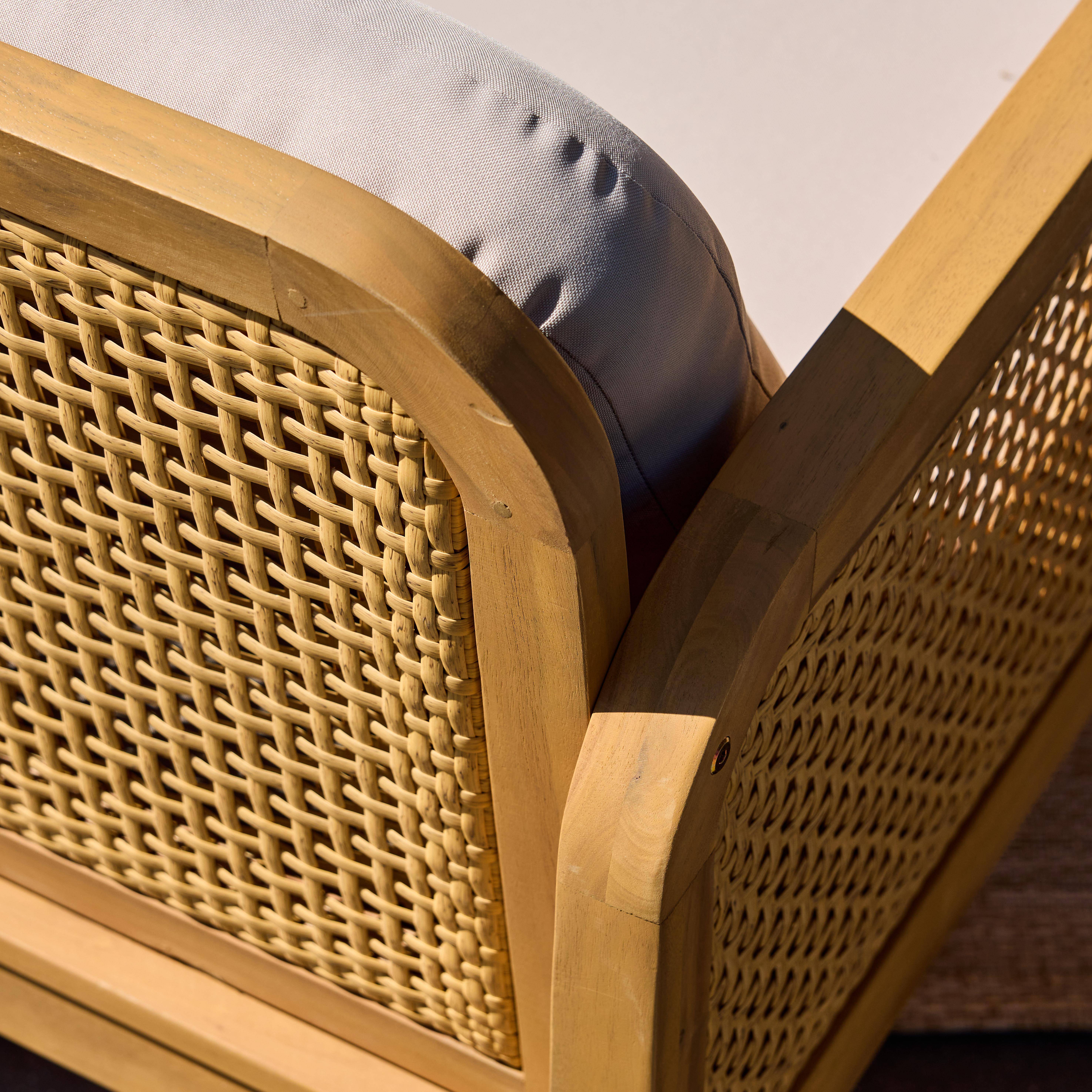 Conjunto de jardín de madera de acacia y rejilla, 4 plazas Natural - 132x71x76 cm Photo6