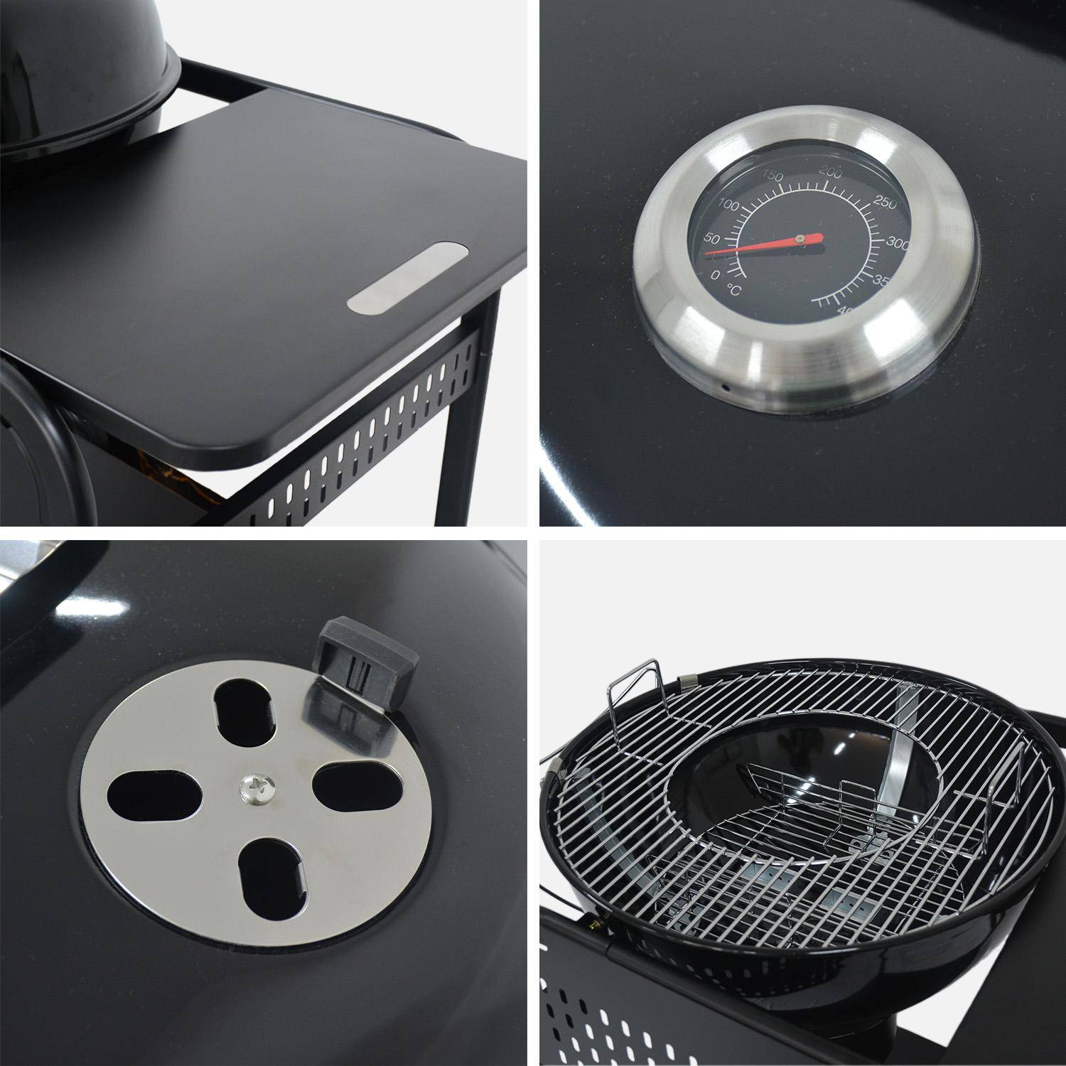 Barbecue rotondo a carbone in acciaio smaltato con carrello, Ø53cm Nero - 106.5x71x111.5 cm,sweeek,Photo4
