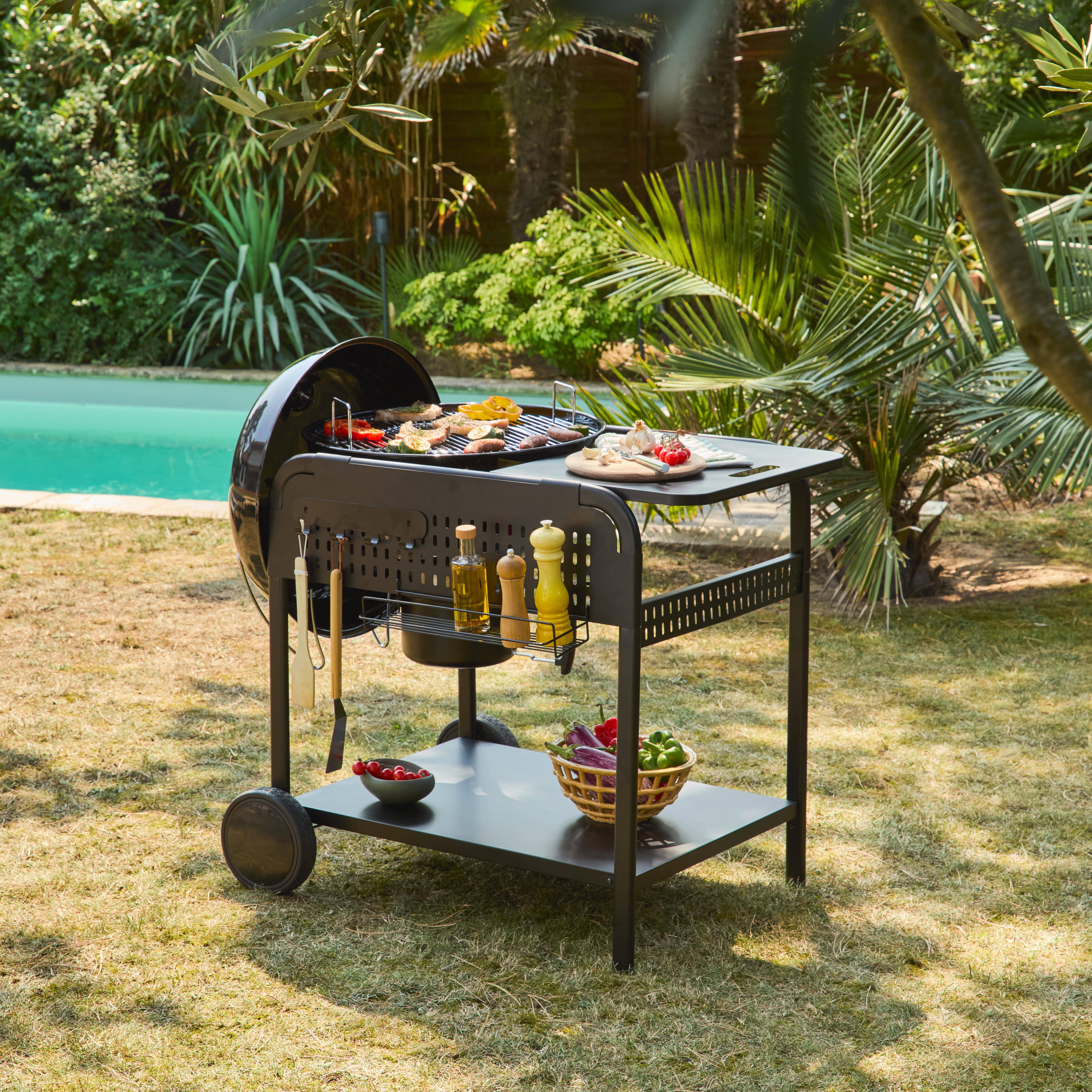 Barbecue rotondo a carbone in acciaio smaltato con carrello, Ø53cm Nero - 106.5x71x111.5 cm,sweeek,Photo3