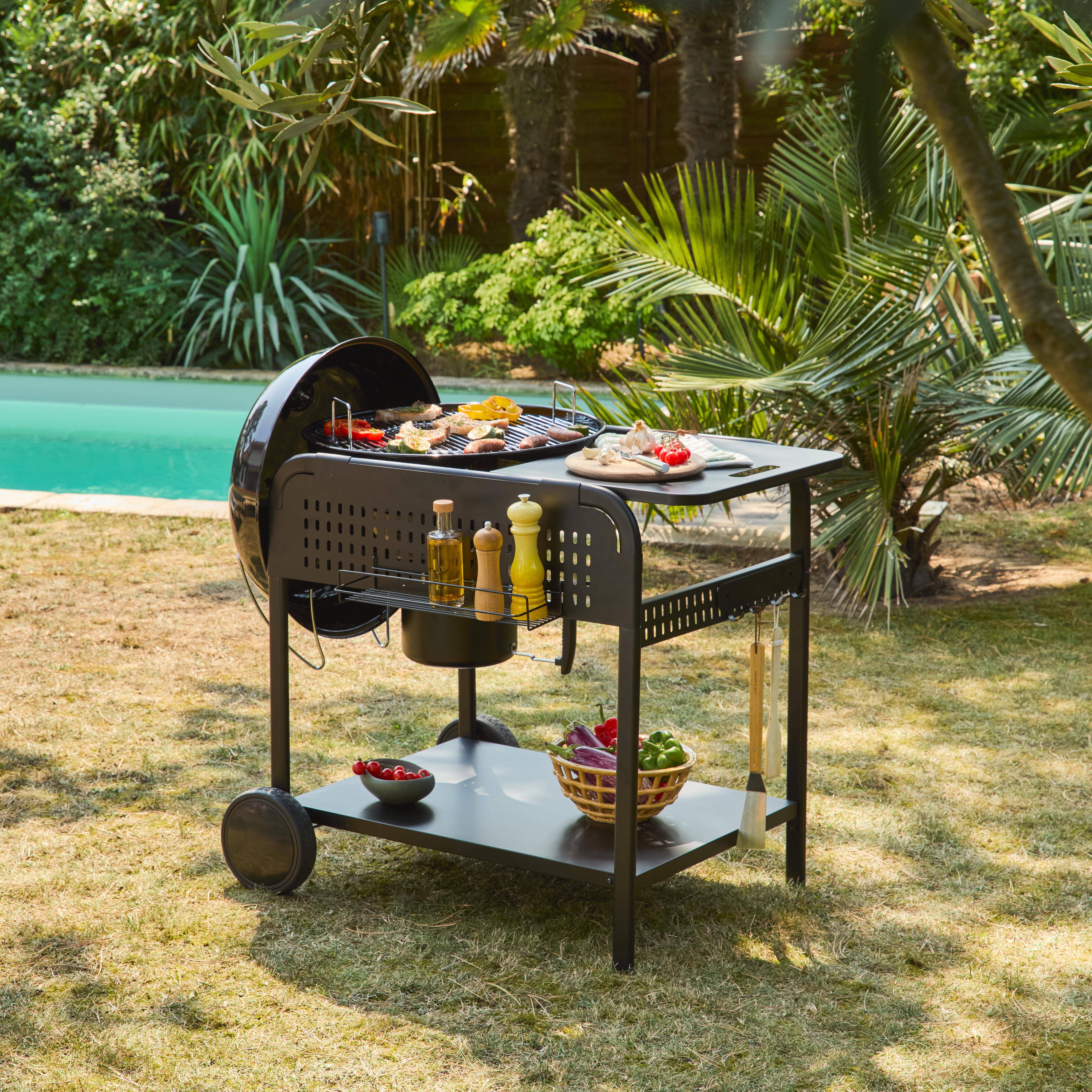 Barbecue rotondo a carbone in acciaio smaltato con carrello, Ø53cm Nero - 106.5x71x111.5 cm Photo2