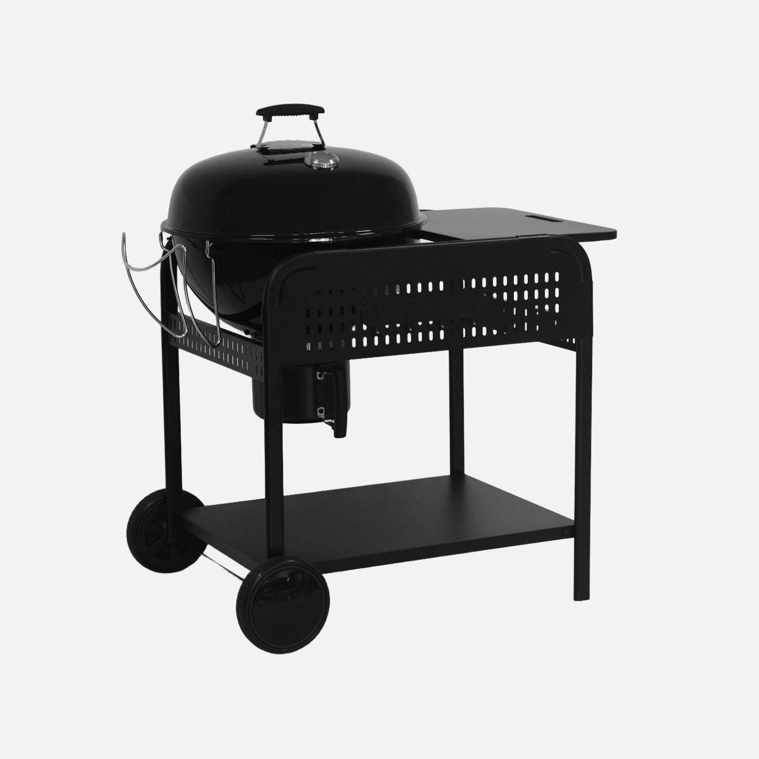 Barbecue rond charbon de bois acier émaillé Ø53cm, grill noir avec chariot - Maurice Photo1