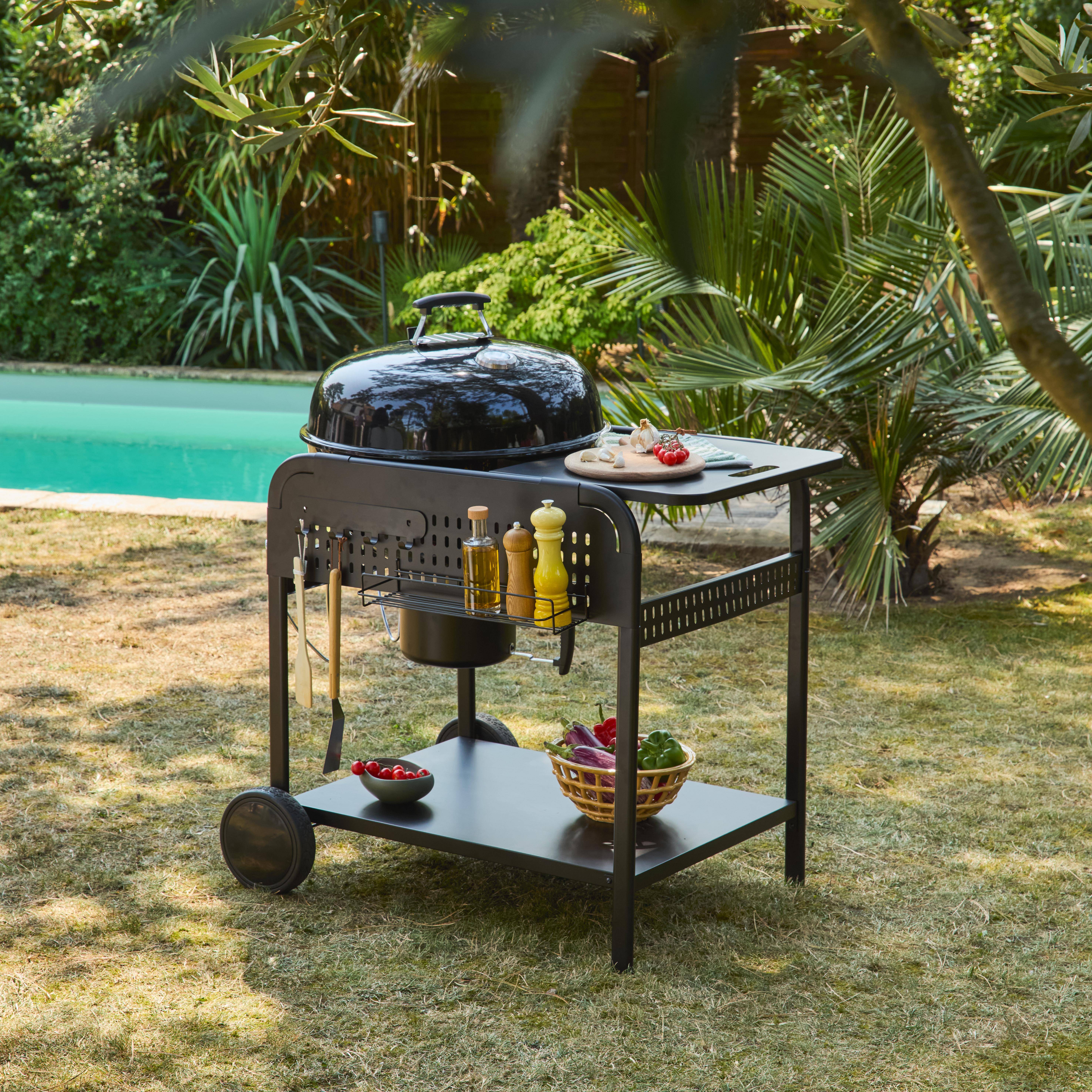 Barbecue rotondo a carbone in acciaio smaltato con carrello, Ø53cm Nero - 106.5x71x111.5 cm Photo4