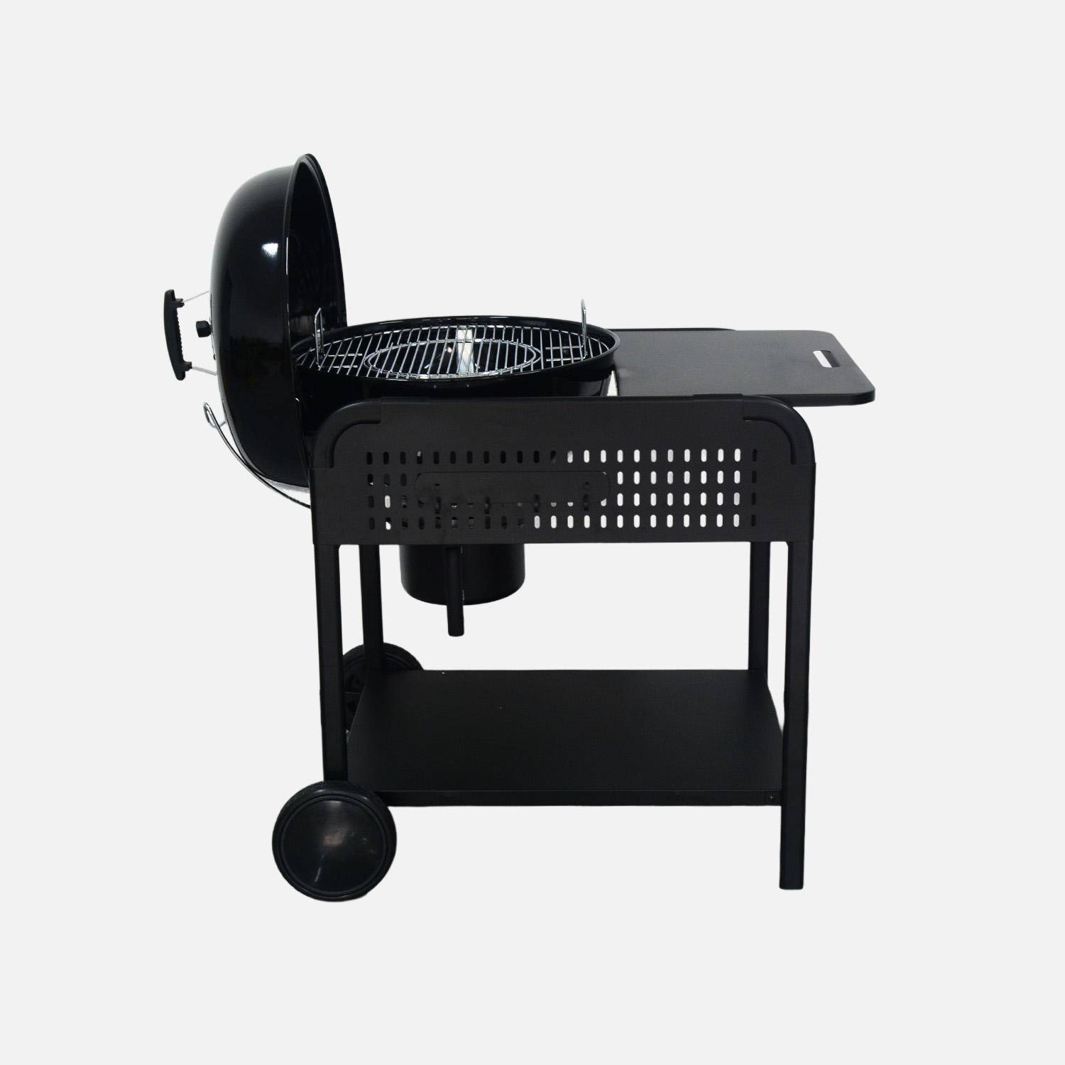 Barbecue rond charbon de bois acier émaillé Ø53cm, grill noir avec chariot - Maurice,sweeek,Photo2