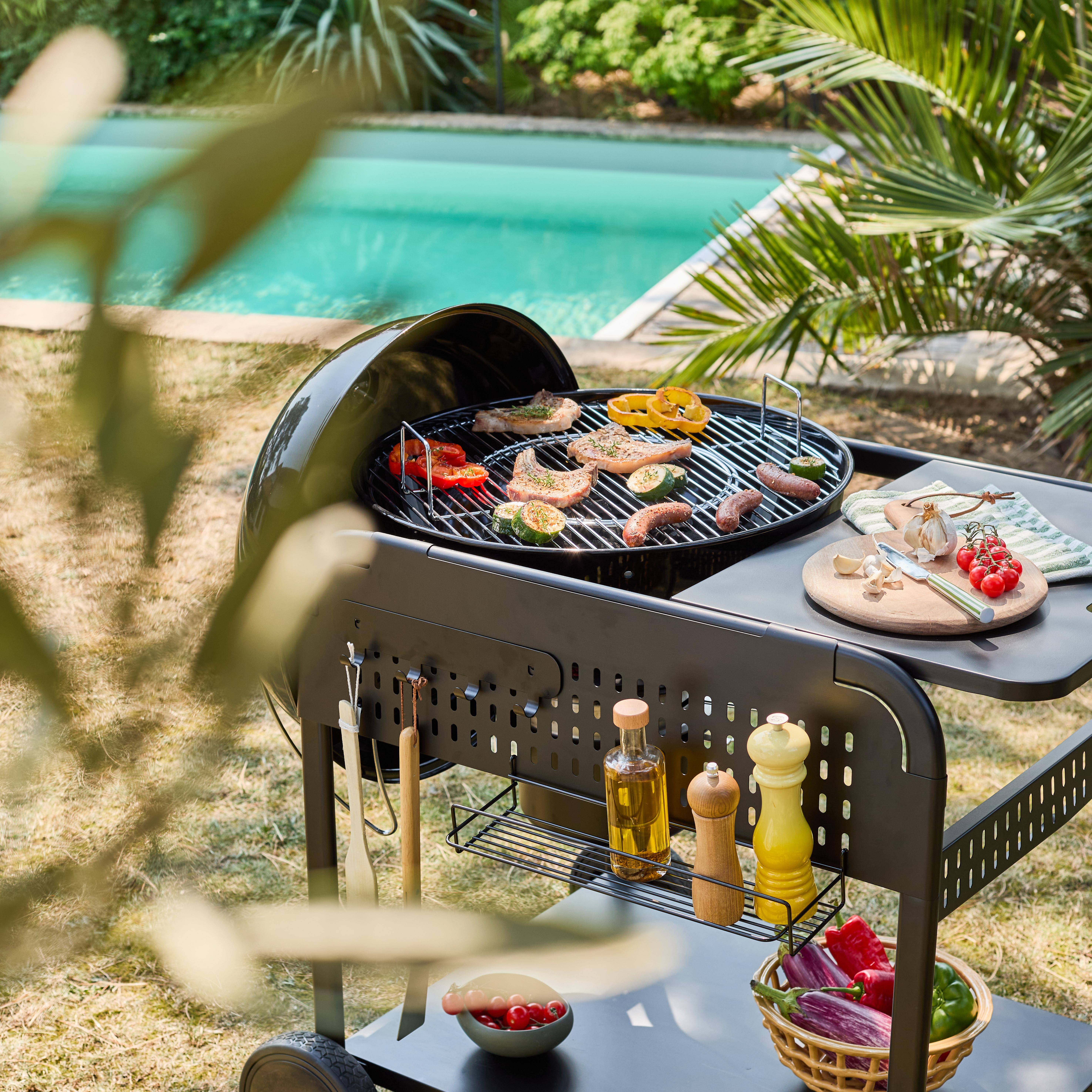 Barbecue rotondo a carbone in acciaio smaltato con carrello, Ø53cm Nero - 106.5x71x111.5 cm Photo5