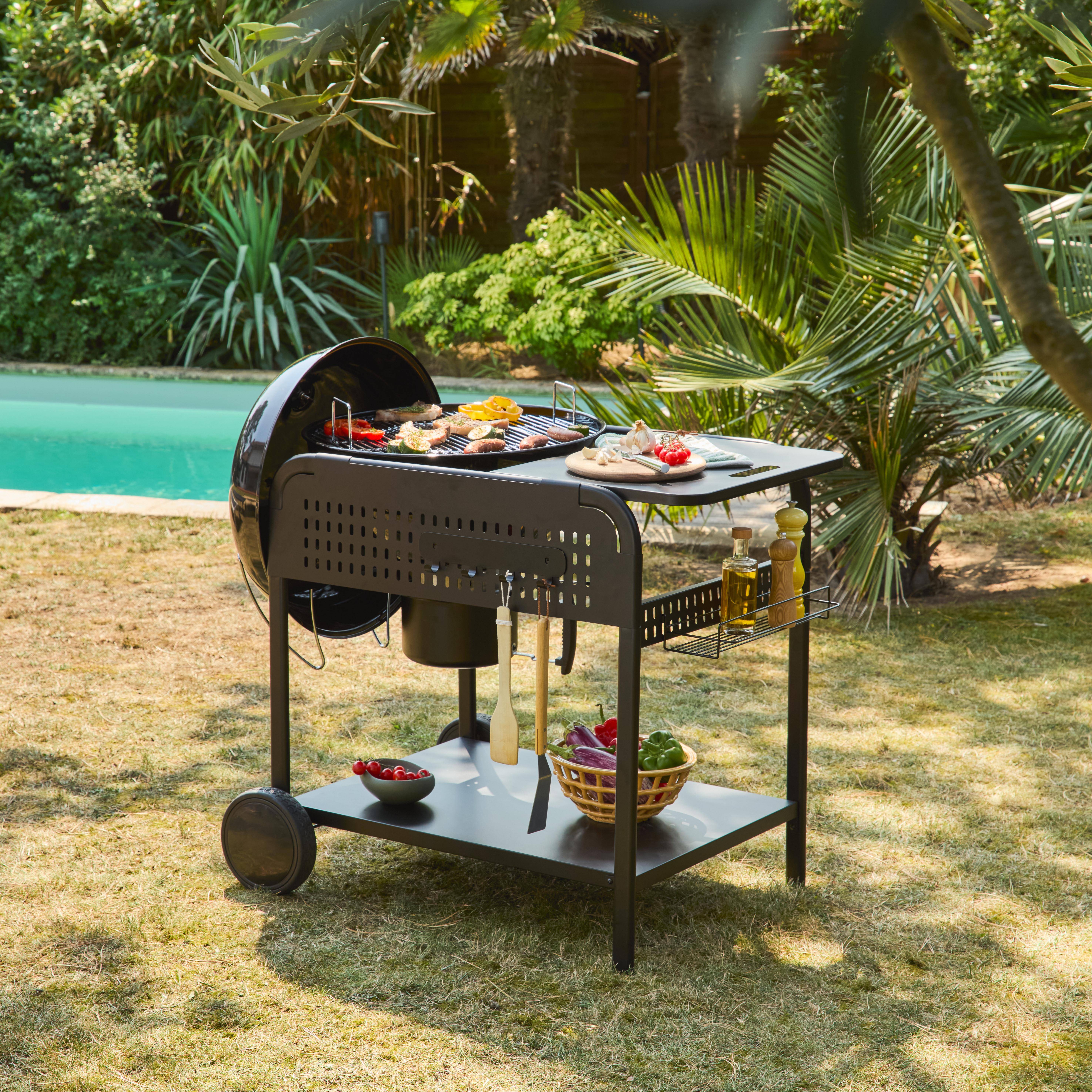 Barbecue rotondo a carbone in acciaio smaltato con carrello, Ø53cm Nero - 106.5x71x111.5 cm,sweeek,Photo1